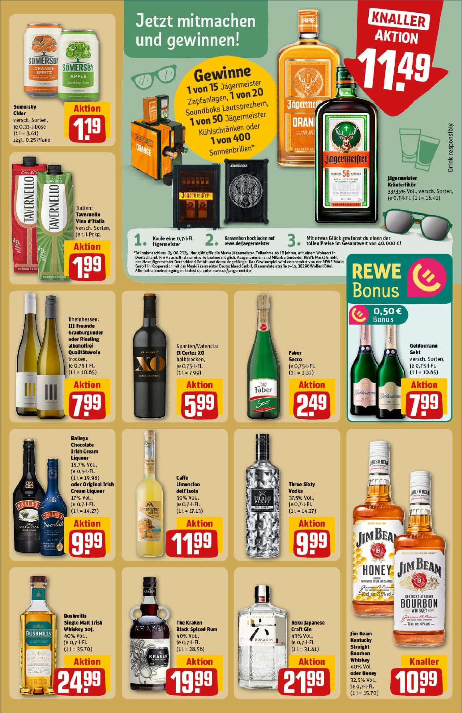REWE Prospekt ab 11.08.2025 zum Blättern » Angebote | Seite: 21 | Produkte: Sekt, Rum, Apple, Jägermeister REWE Prospekt ab 11.08.2025 zum Blättern » Angebote | Seite: 21 | Produkte: Sekt, Rum, Apple, Jägermeister