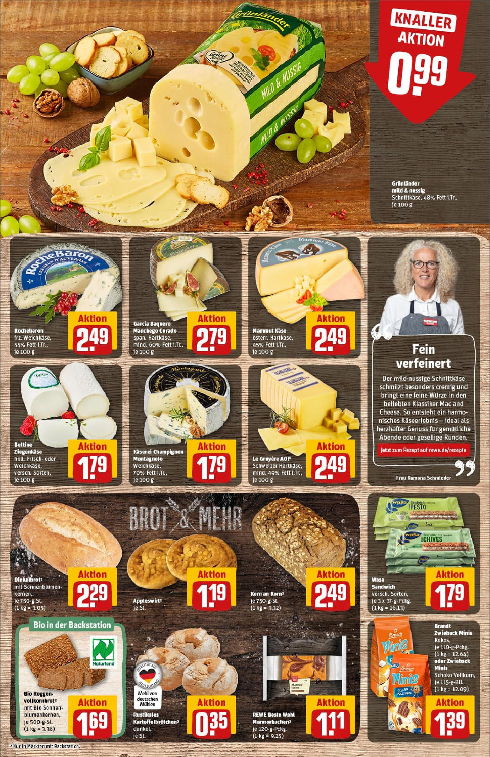 REWE Prospekt ab 11.08.2025 zum Blättern » Angebote | Seite: 13 | Produkte: Mehl, Käse, Grunlander, Brot