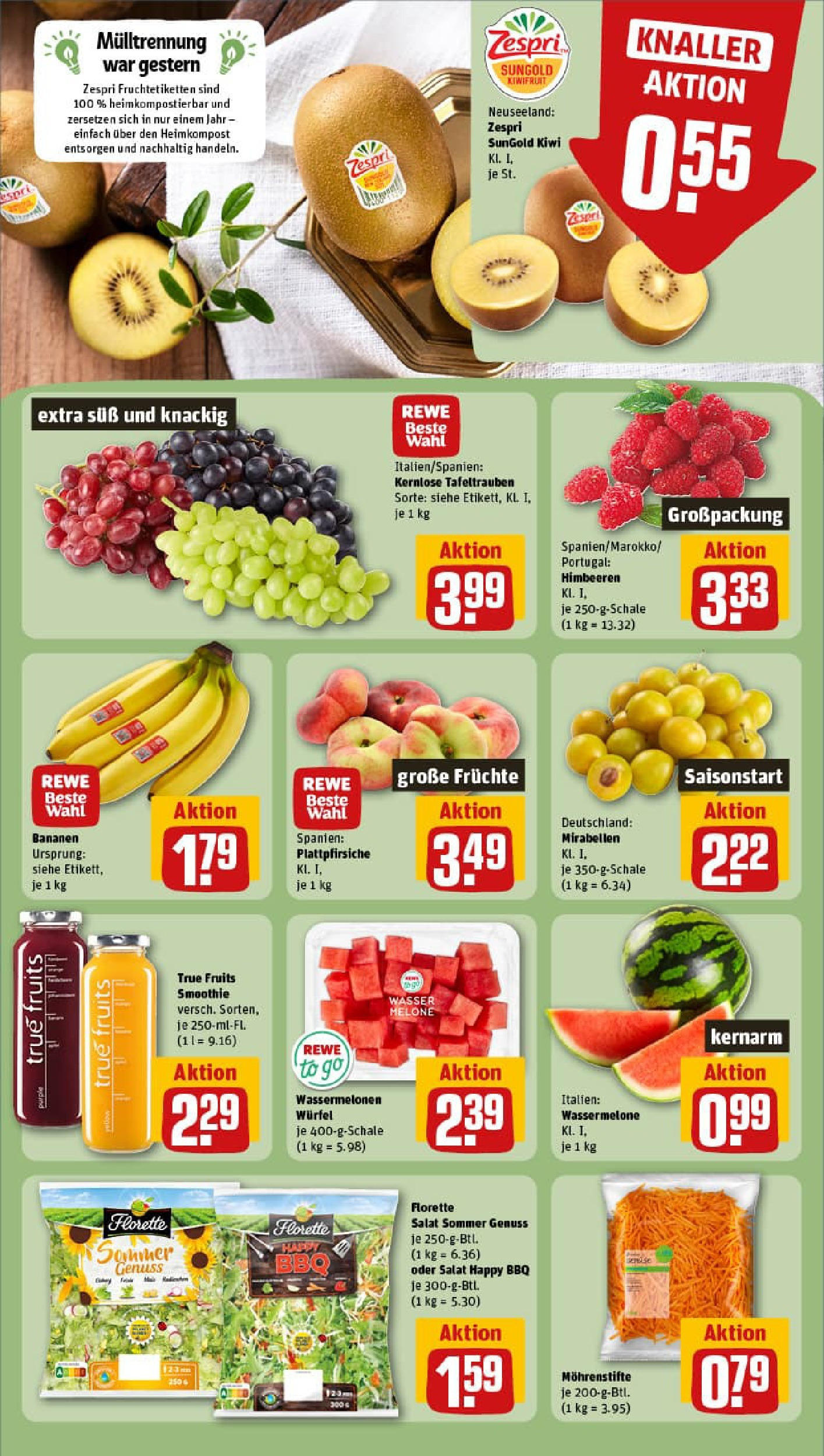 REWE Prospekt ab 11.08.2025 zum Blättern » Angebote | Seite: 6 | Produkte: Himbeeren, Bananen, Melone, Salat REWE Prospekt ab 11.08.2025 zum Blättern » Angebote | Seite: 6 | Produkte: Himbeeren, Bananen, Melone, Salat