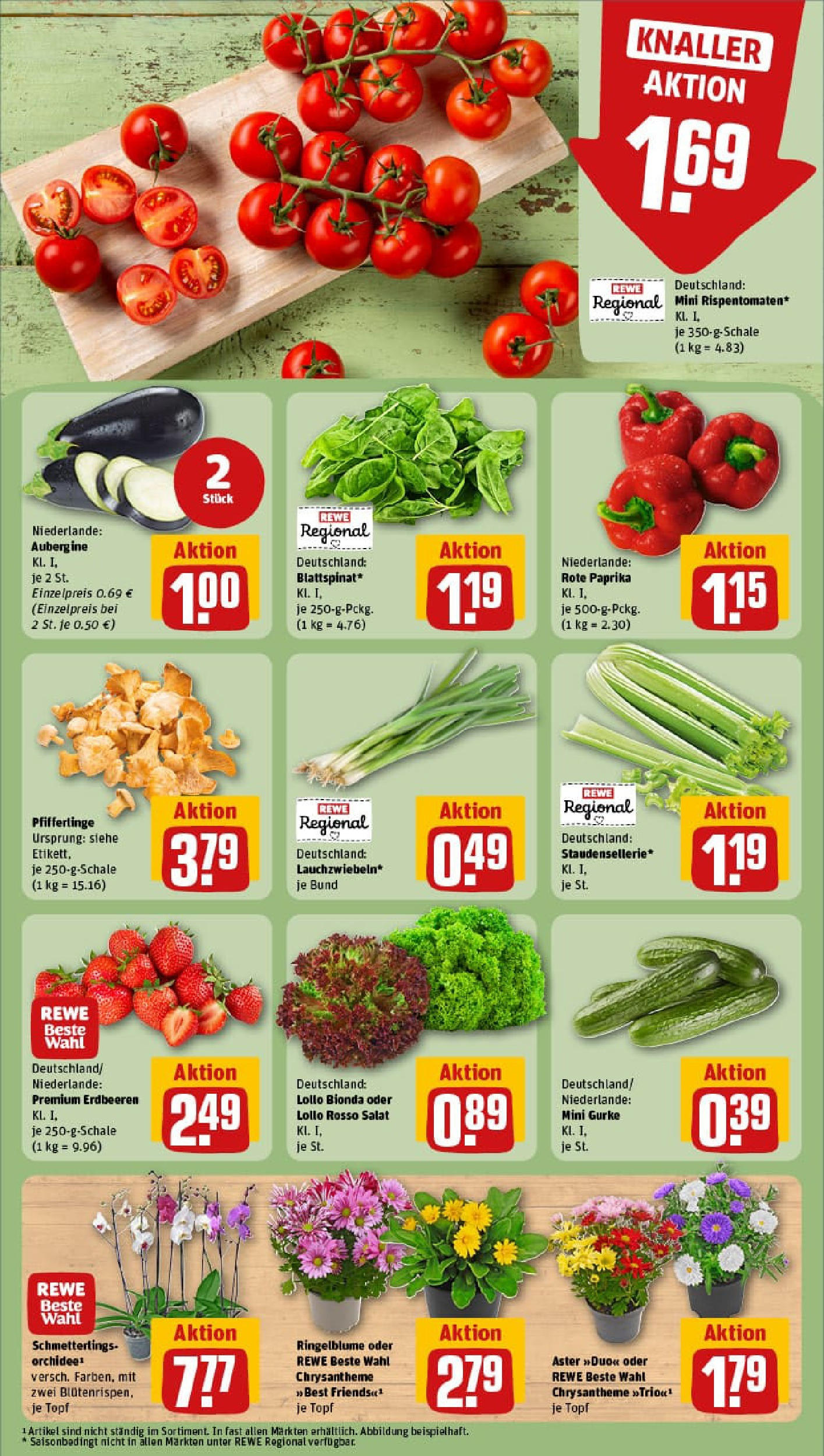 REWE Prospekt ab 11.08.2025 zum Blättern » Angebote | Seite: 7 | Produkte: Aubergine, Pfifferlinge, Erdbeeren, Salat