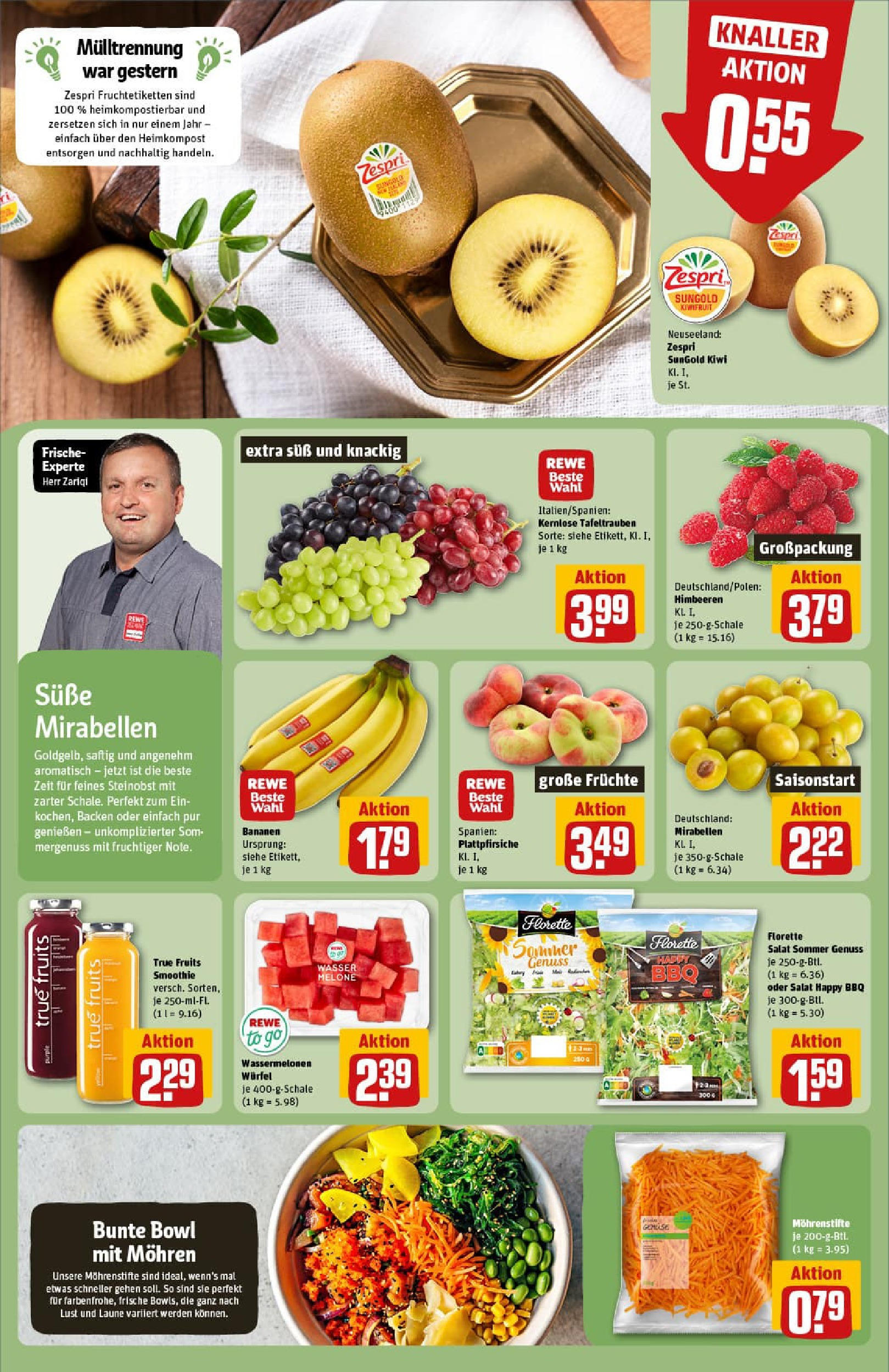 REWE Prospekt ab 11.08.2025 zum Blättern » Angebote | Seite: 6 | Produkte: Bananen, Melone, Kiwi, Salat