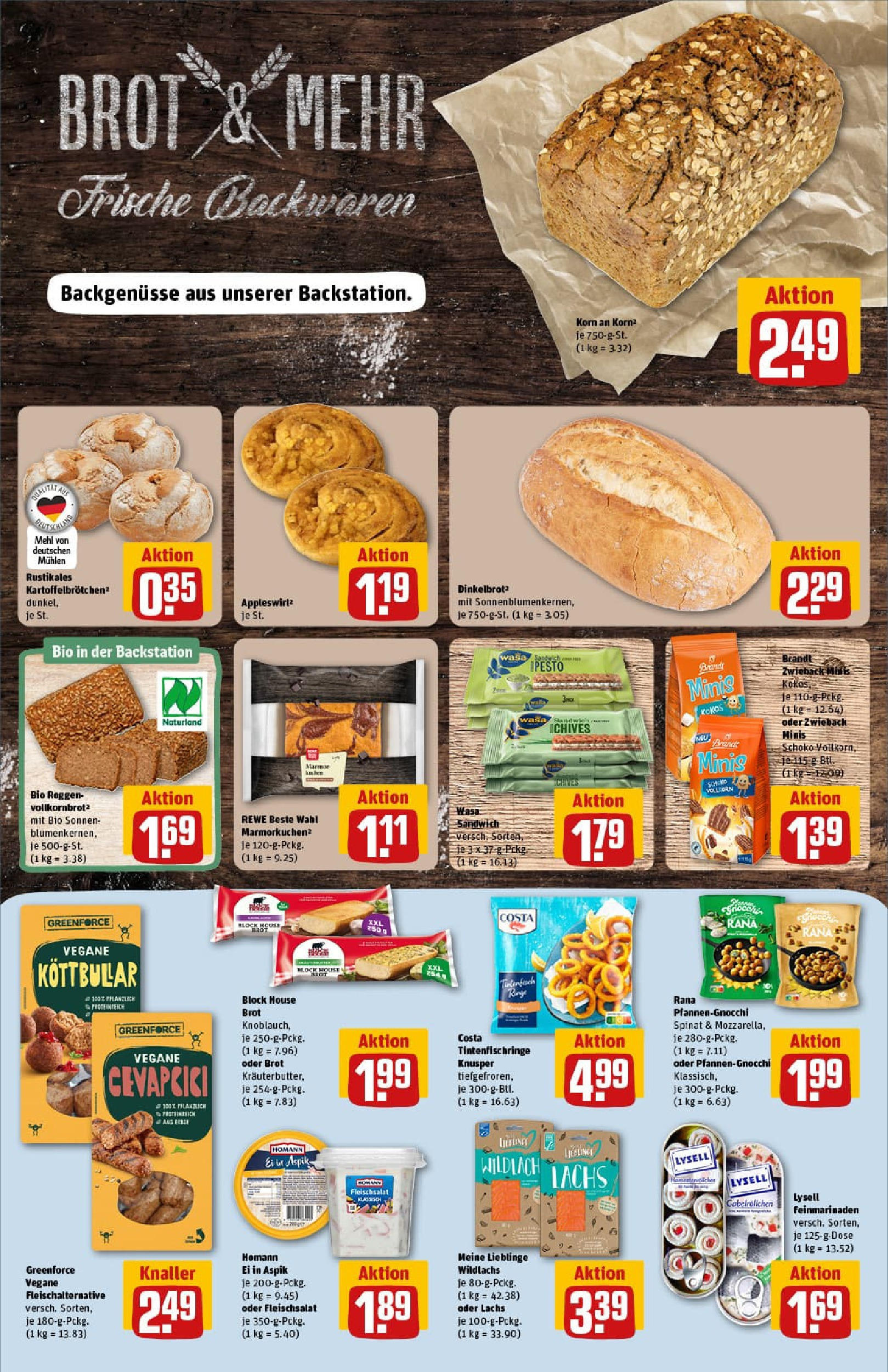 REWE Prospekt ab 11.08.2025 zum Blättern » Angebote | Seite: 12 | Produkte: Mehl, Mozzarella, Lachs, Knoblauch
