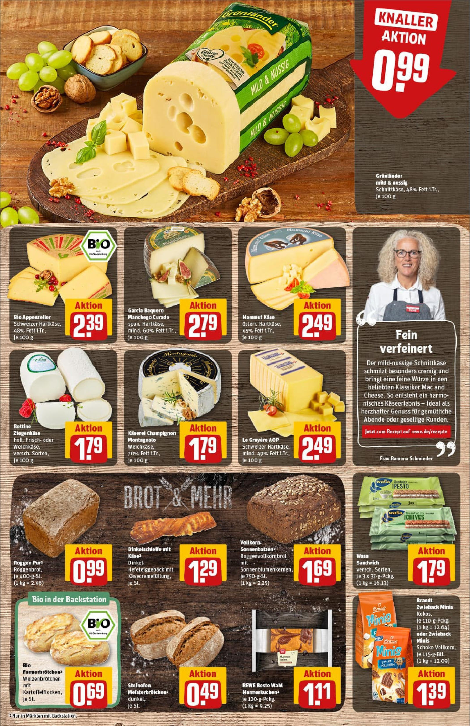 REWE Prospekt ab 11.08.2025 zum Blättern » Angebote | Seite: 11 | Produkte: Käse, Ziegenkäse, Grunlander, Brot
