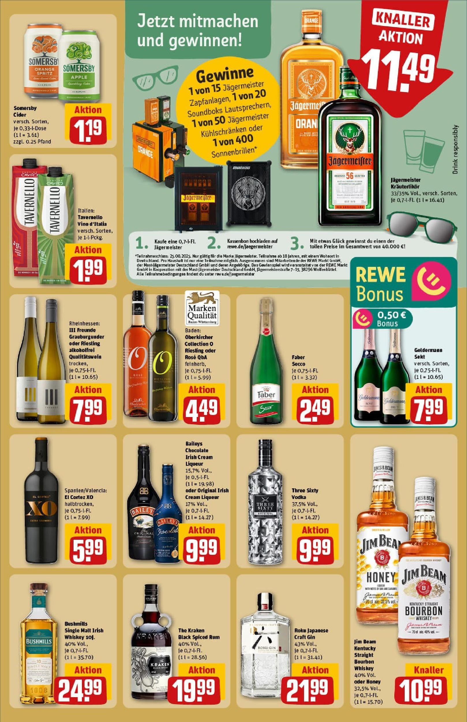 REWE Prospekt ab 11.08.2025 zum Blättern » Angebote | Seite: 23 | Produkte: Rum, Apple, Baileys, Gin REWE Prospekt ab 11.08.2025 zum Blättern » Angebote | Seite: 23 | Produkte: Rum, Apple, Baileys, Gin
