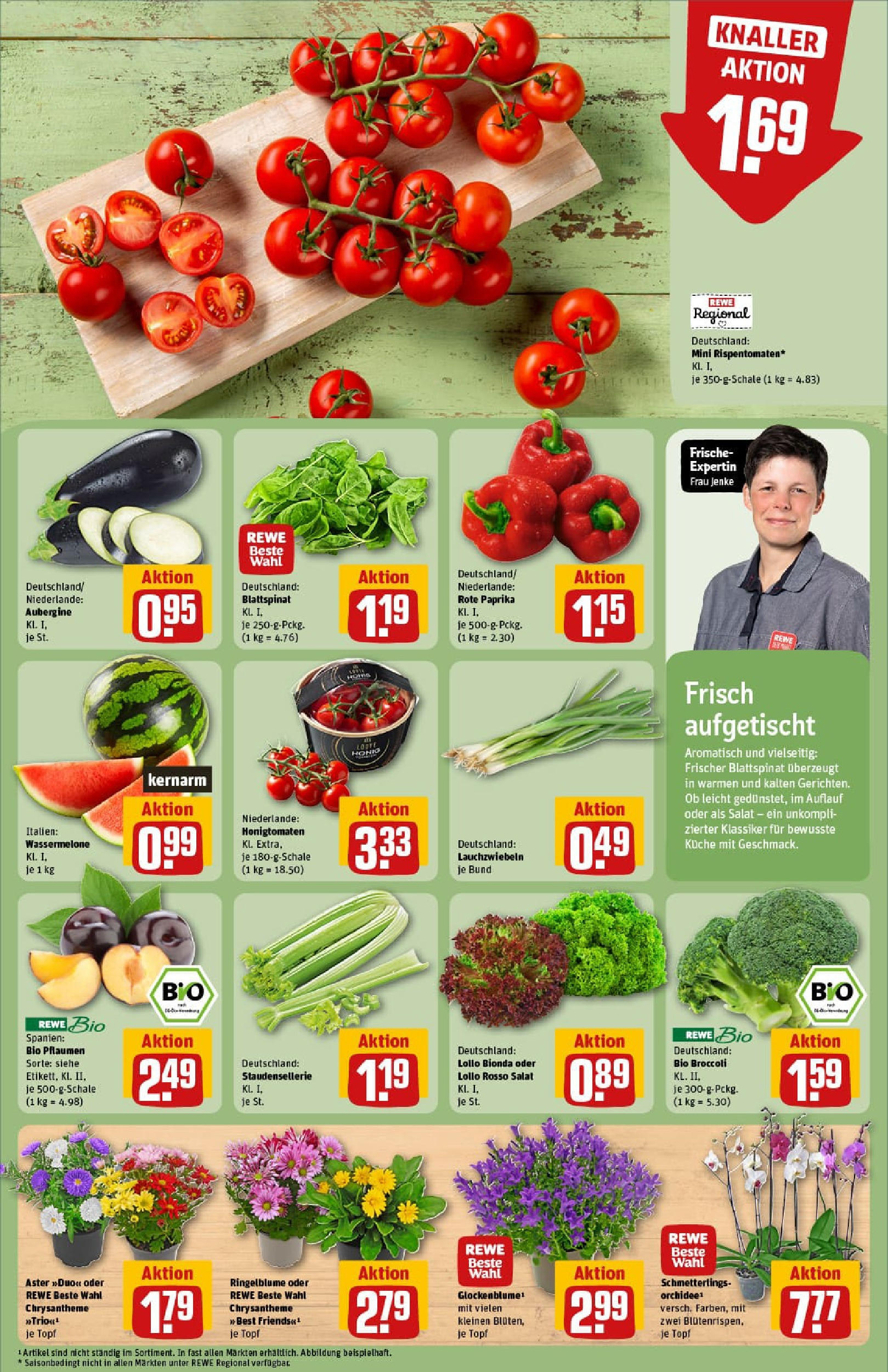 REWE Prospekt ab 11.08.2025 zum Blättern » Angebote | Seite: 7 | Produkte: Pflaumen, Aubergine, Wassermelone, Salat