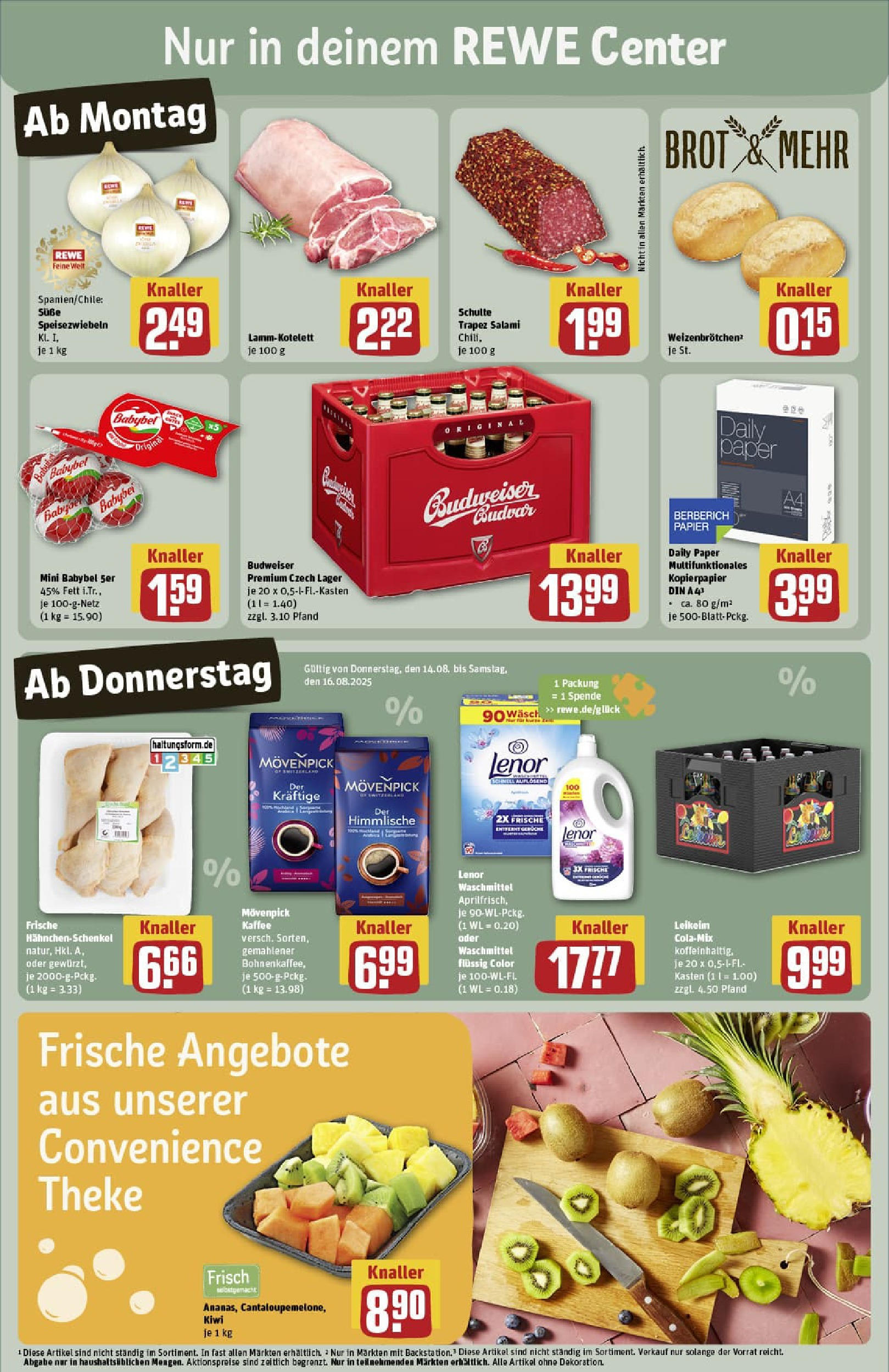 REWE Prospekt ab 11.08.2025 zum Blättern » Angebote | Seite: 3 | Produkte: Cola, Hahnchenschenkel, Waschmittel, Salami