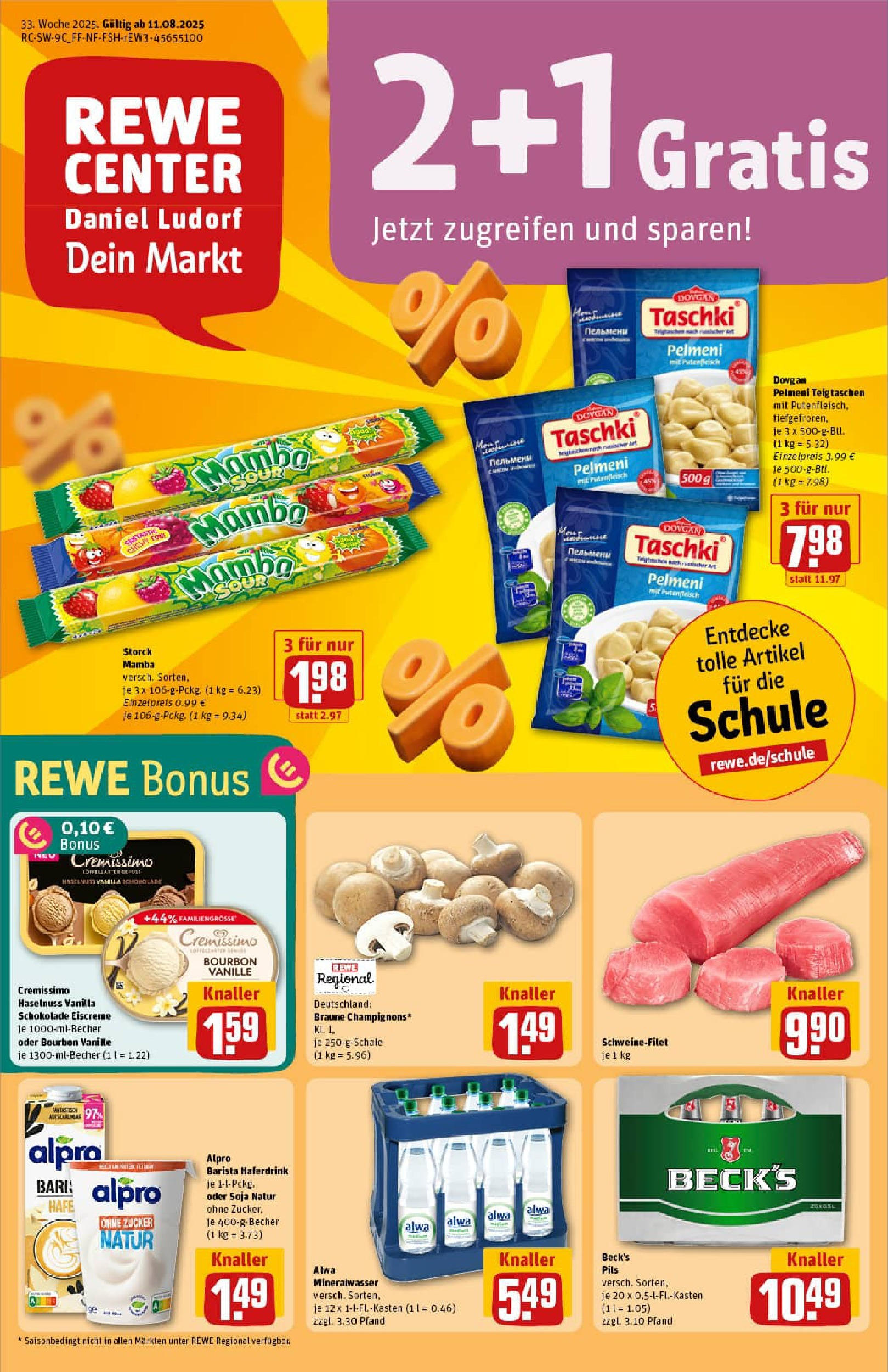 REWE Prospekt ab 11.08.2025 zum Blättern » Angebote | Seite: 1 | Produkte: Cremissimo, Schokolade, Haferdrink, Zucker REWE Prospekt ab 11.08.2025 zum Blättern » Angebote | Seite: 1 | Produkte: Cremissimo, Schokolade, Haferdrink, Zucker