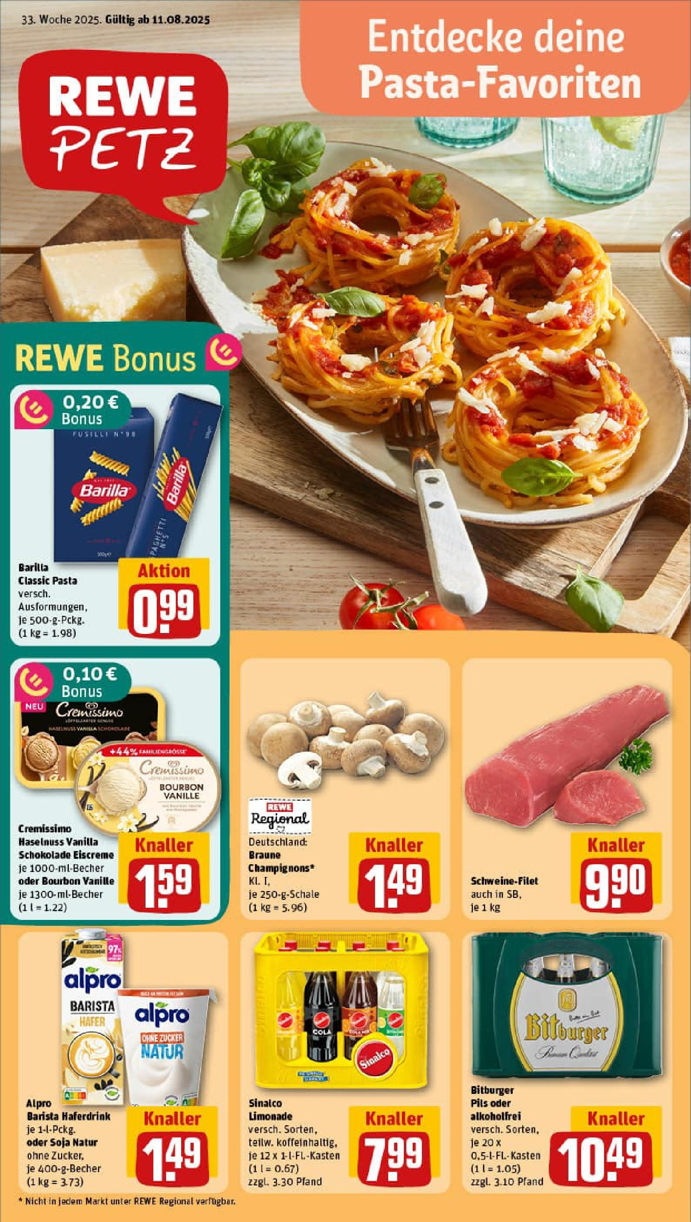REWE Prospekt ab 11.08.2025 zum Blättern » Angebote | Seite: 1 | Produkte: Bitburger, Barilla, Pasta, Bourbon REWE Prospekt ab 11.08.2025 zum Blättern » Angebote | Seite: 1 | Produkte: Bitburger, Barilla, Pasta, Bourbon