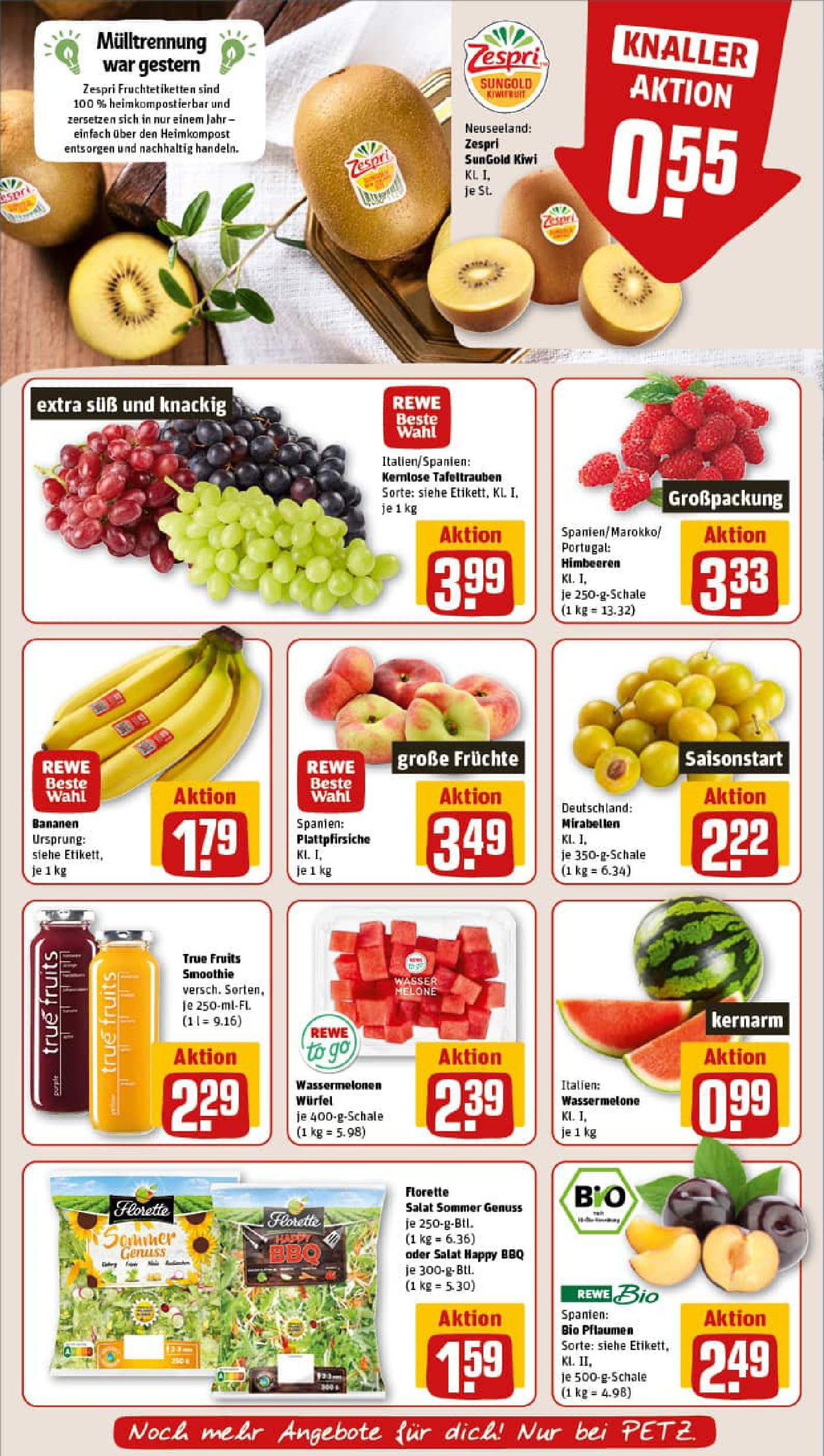 REWE Prospekt ab 11.08.2025 zum Blättern » Angebote | Seite: 6 | Produkte: Himbeeren, Pflaumen, Melone, Salat
