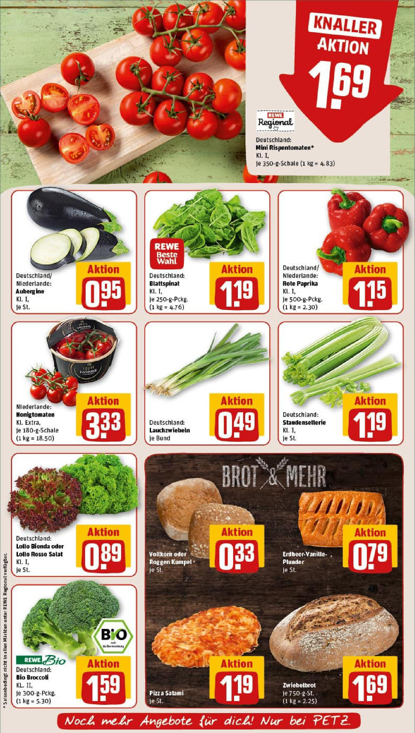REWE Prospekt ab 11.08.2025 zum Blättern » Angebote | Seite: 7 | Produkte: Paprika, Aubergine, Brot, Pizza