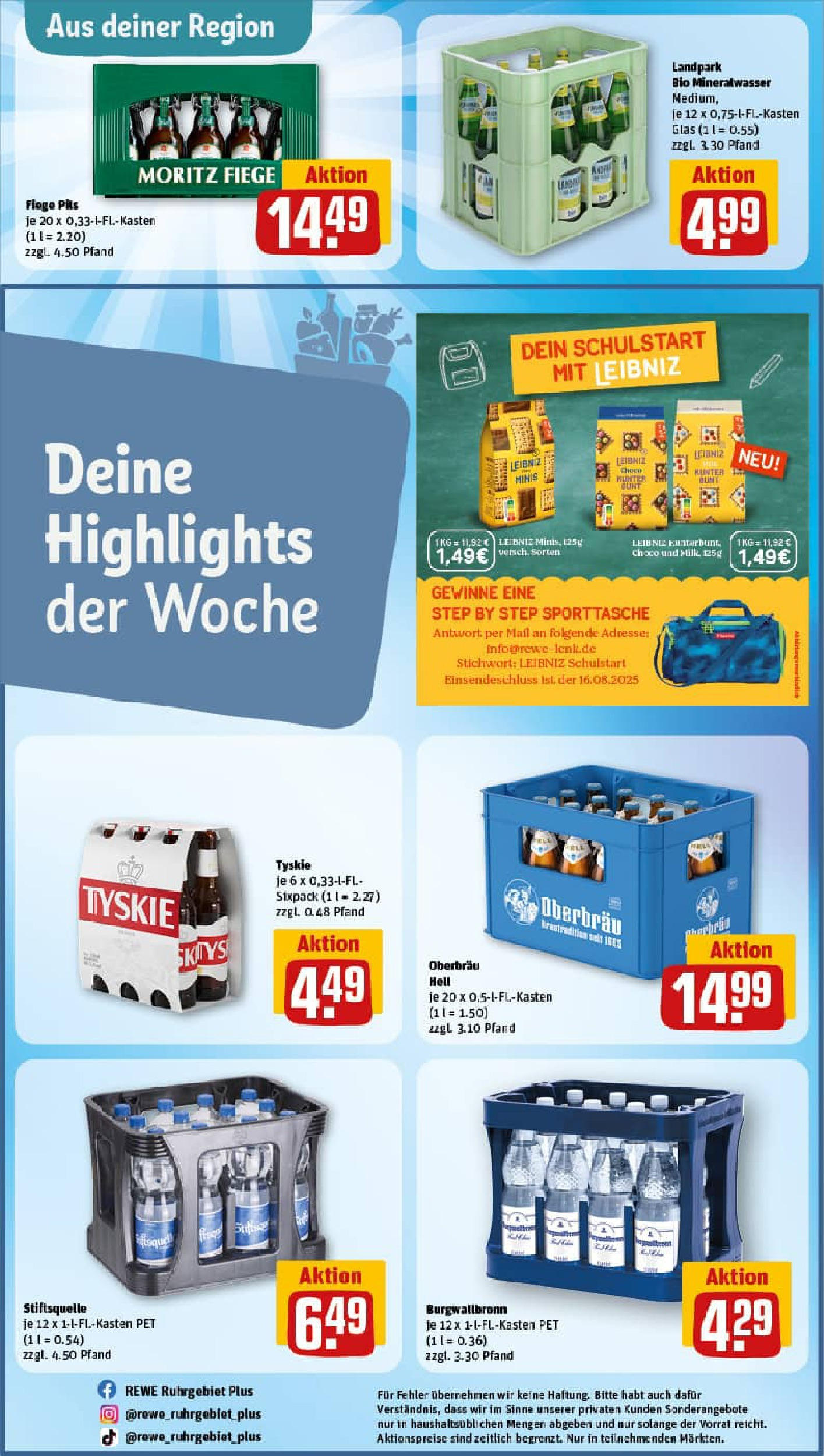 REWE Prospekt ab 11.08.2025 zum Blättern » Angebote | Seite: 26 | Produkte: Tyskie, Pils, Mineralwasser