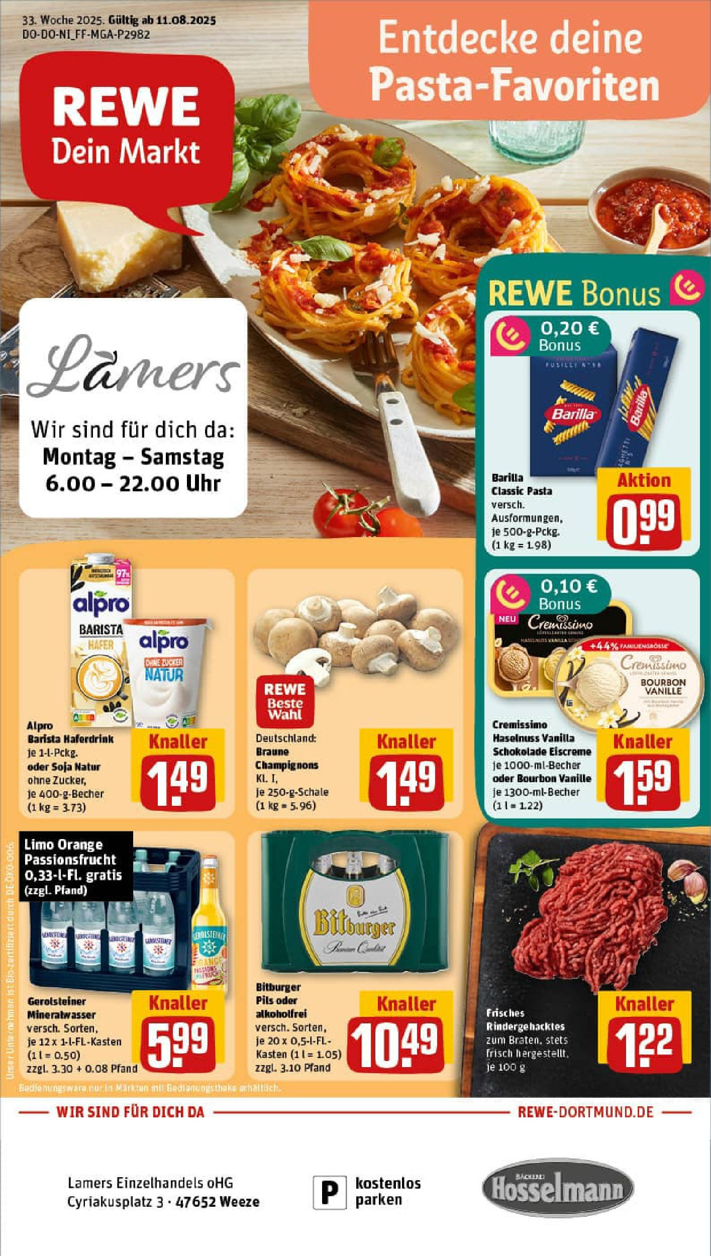 REWE Prospekt ab 11.08.2025 zum Blättern » Angebote | Seite: 1 | Produkte: Bitburger, Eiscreme, Haferdrink, Zucker