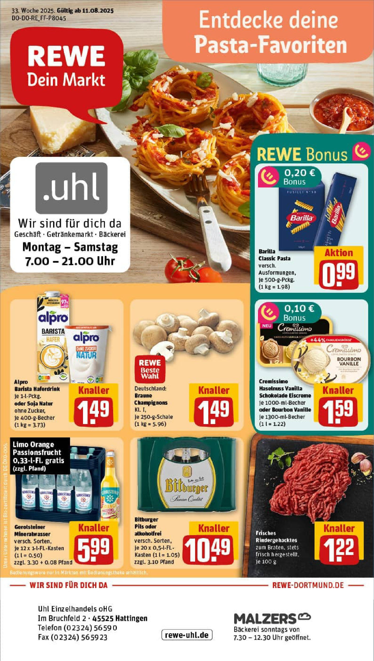 REWE Prospekt ab 11.08.2025 zum Blättern » Angebote | Seite: 1 | Produkte: Cremissimo, Theke, Pils, Haferdrink