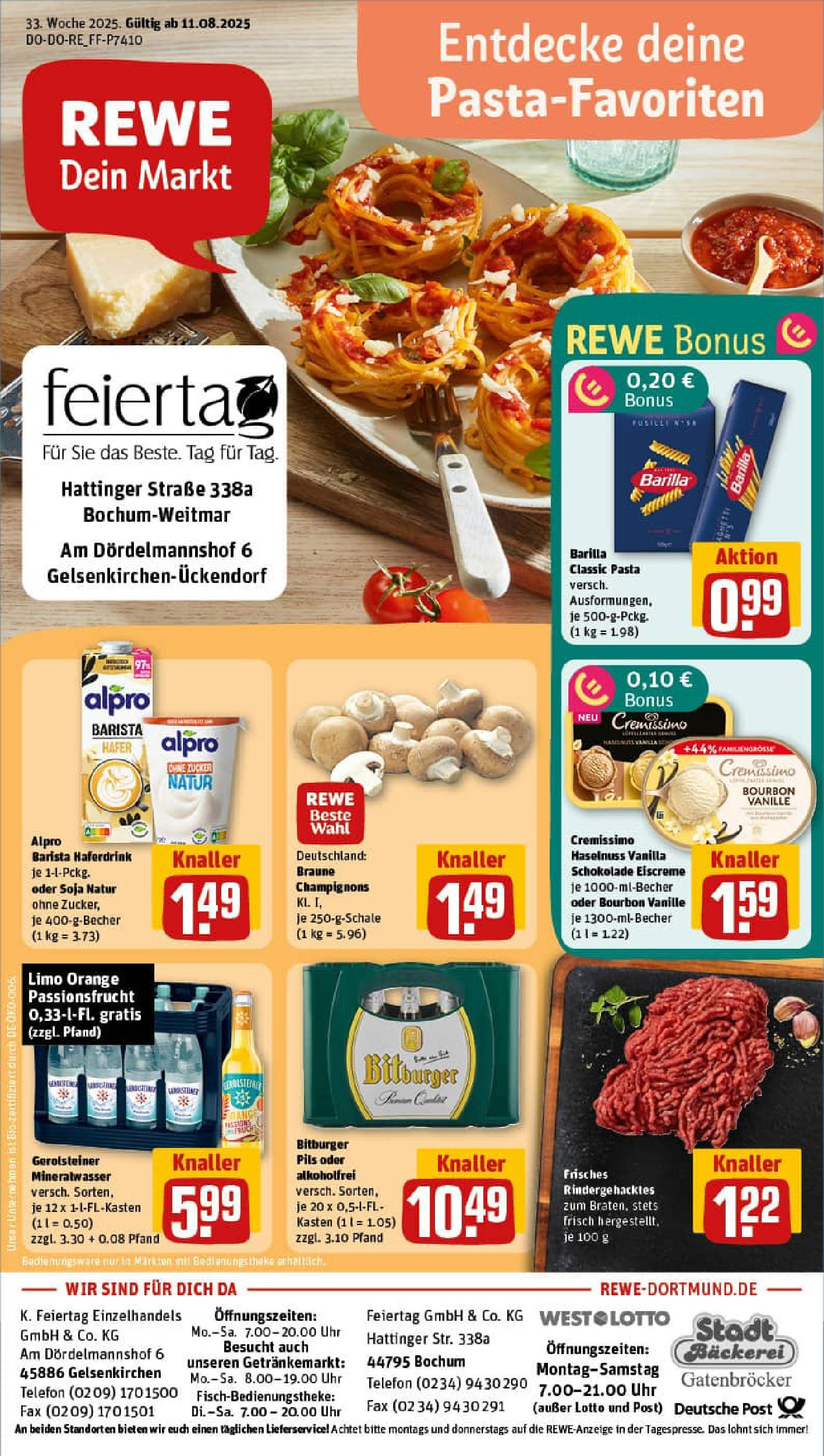 REWE Prospekt ab 11.08.2025 zum Blättern » Angebote | Seite: 1 | Produkte: Schokolade, Pils, Haferdrink, Uhr