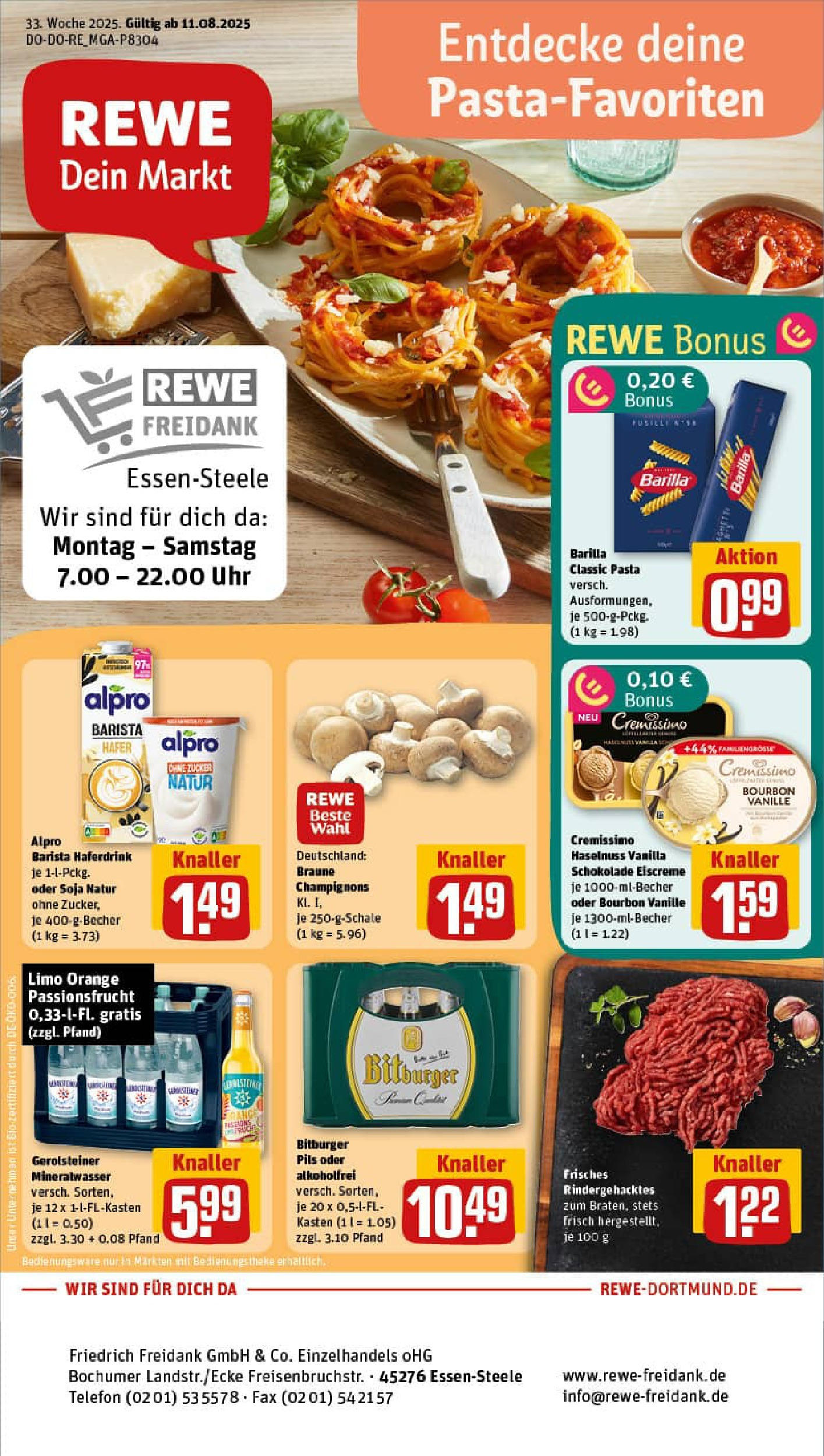 REWE Prospekt ab 11.08.2025 zum Blättern » Angebote | Seite: 1 | Produkte: Bitburger, Schokolade, Eiscreme, Champignons REWE Prospekt ab 11.08.2025 zum Blättern » Angebote | Seite: 1 | Produkte: Bitburger, Schokolade, Eiscreme, Champignons