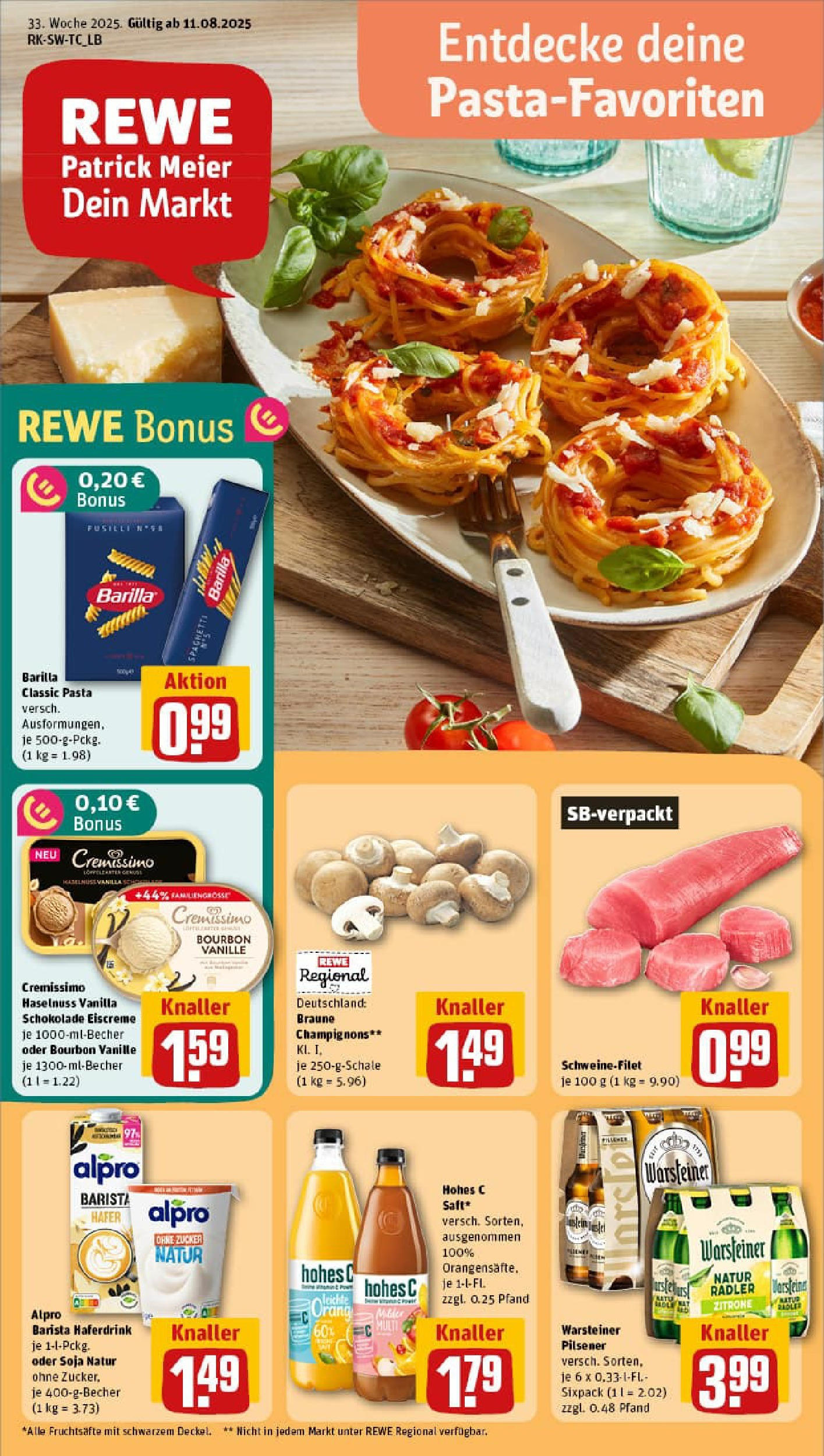 REWE Prospekt ab 11.08.2025 zum Blättern » Angebote | Seite: 1 | Produkte: Cremissimo, Schokolade, Warsteiner, Zitrone