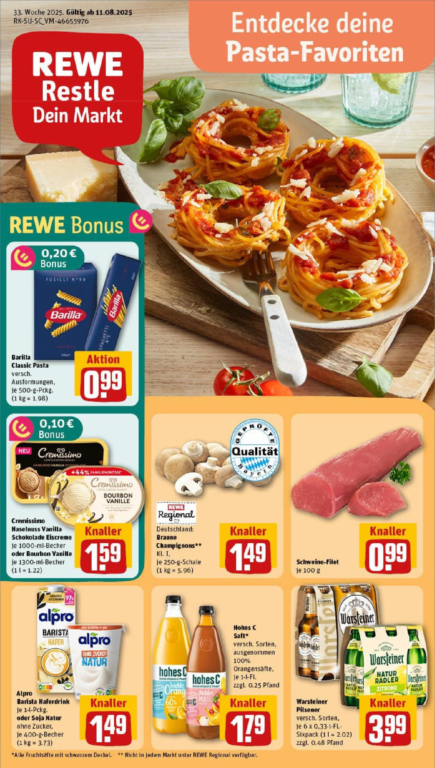 REWE Prospekt ab 11.08.2025 zum Blättern » Angebote | Seite: 1 | Produkte: Champignons, Zitrone, Hohes c, Bourbon REWE Prospekt ab 11.08.2025 zum Blättern » Angebote | Seite: 1 | Produkte: Champignons, Zitrone, Hohes c, Bourbon
