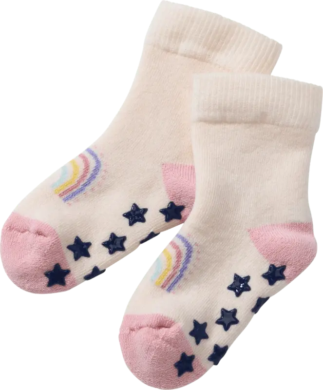 ALANA ABS Socken mit Regenbogen- und Stern-Motiv, weiß & rosa, Gr. 27/29