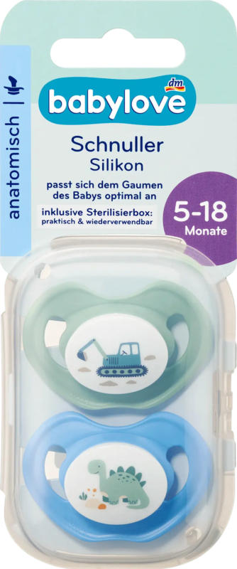 babylove Schnuller Silikon anatomisch, mint/blau, Gr. 2, 5-18 Monate