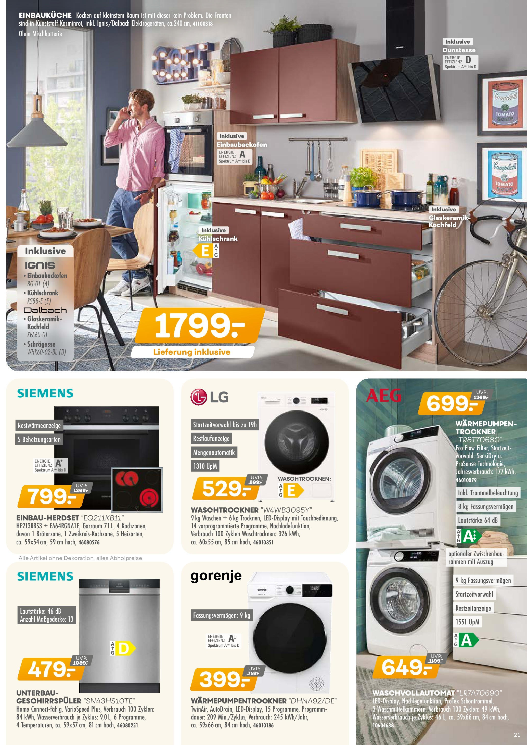 Möbel Kraft  Prospekt Markenküchen (ab 12.08.2025) zum Blättern | Seite: 21 | Produkte: Siemens, Gorenje, Einbauküche, Waschtrockner