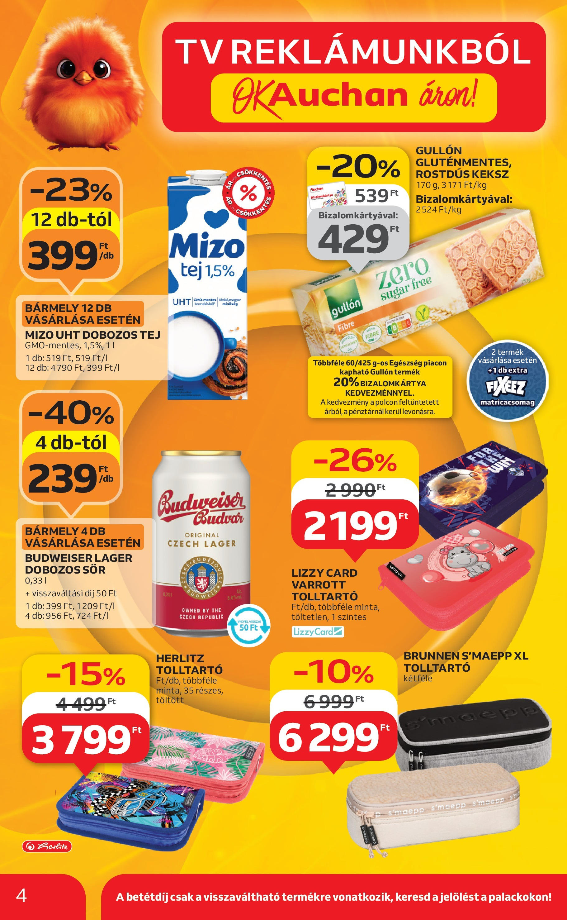 Auchan Akciós újság - 2025.08.07. -tól/töl > akció, lapozható szórólap 🛍️ | Oldal: 4 | Termékek: TV, Tolltartó, Sör, Keksz