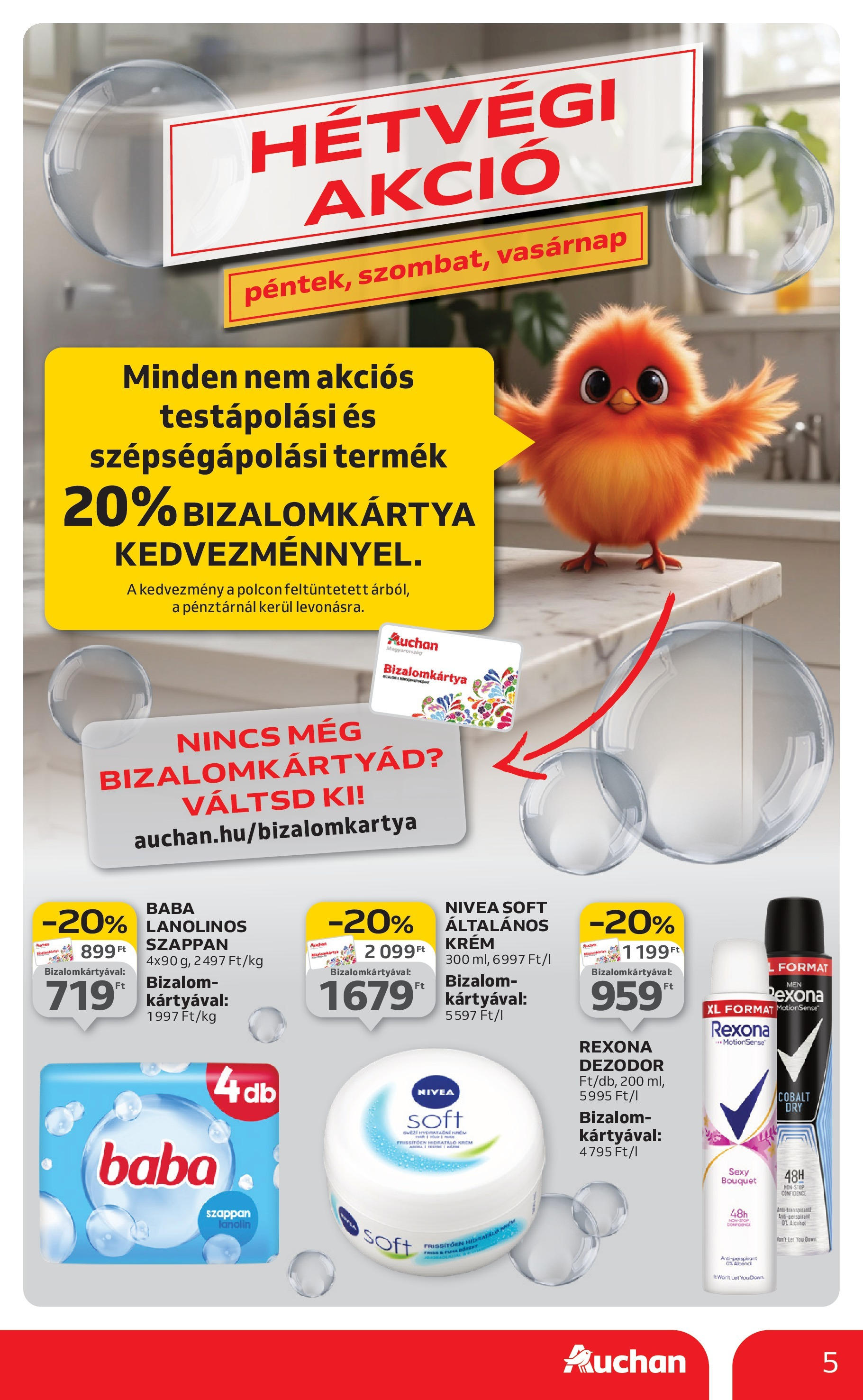 Auchan Akciós újság - 2025.08.07. -tól/töl > akció, lapozható szórólap 🛍️ | Oldal: 5 | Termékek: Szappan, Dezodor