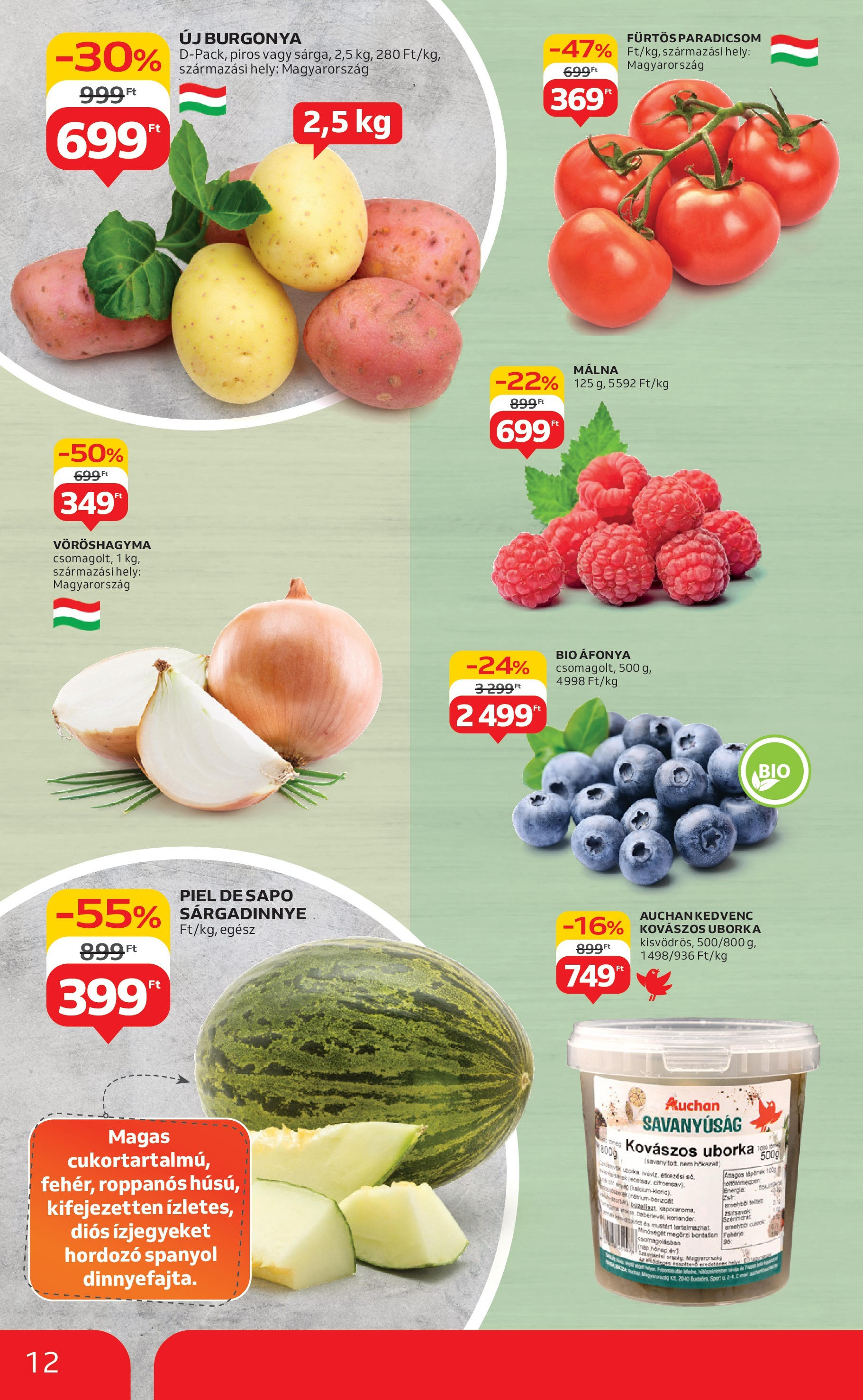 Auchan Akciós újság - 2025.08.07. -tól/töl > akció, lapozható szórólap 🛍️ | Oldal: 12 | Termékek: Málna, Burgonya, Vöröshagyma, Paradicsom