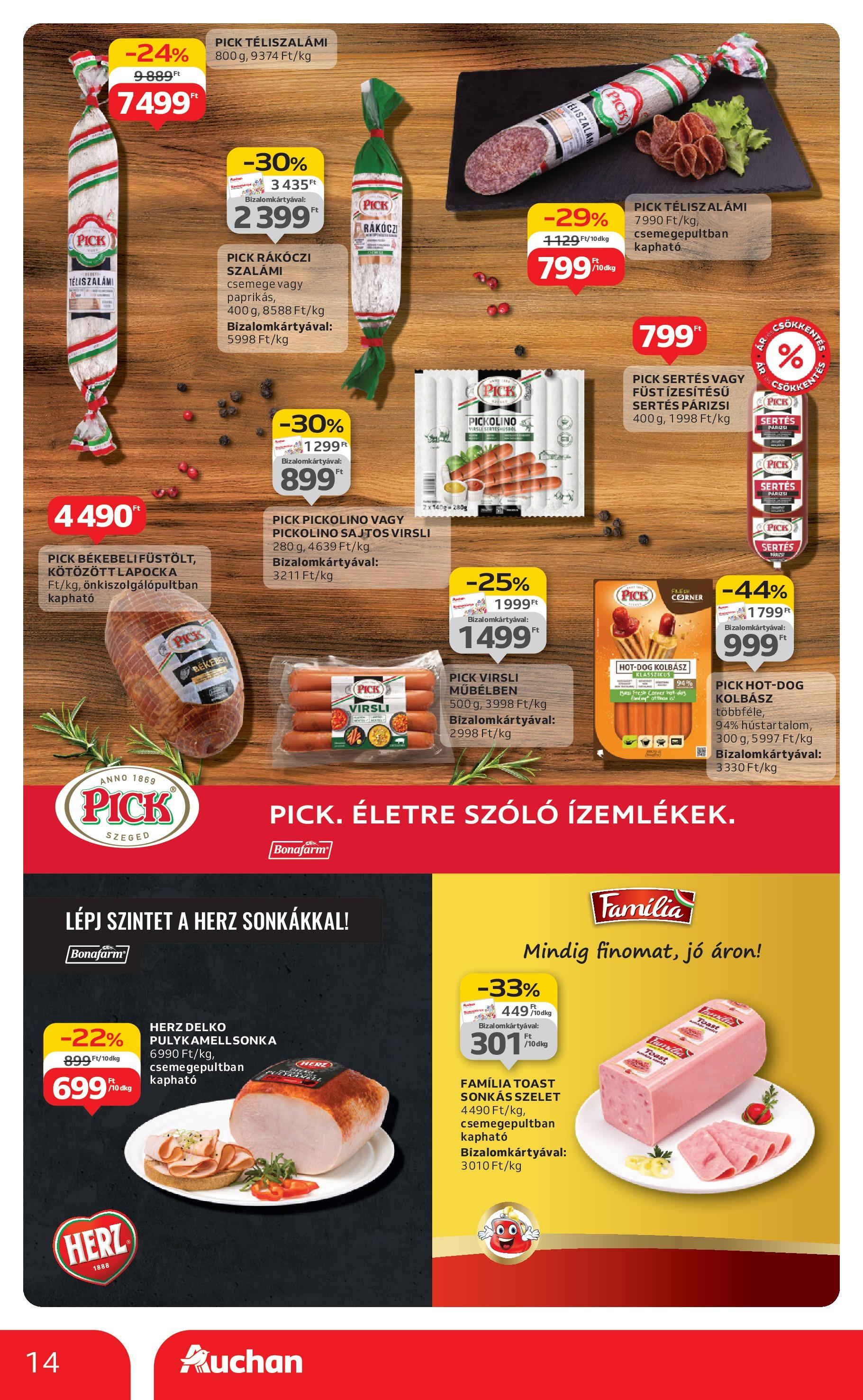 Auchan Akciós újság - 2025.08.07. -tól/töl > akció, lapozható szórólap 🛍️ | Oldal: 14 | Termékek: Virsli, Pick téliszalámi, Pick, Téliszalámi