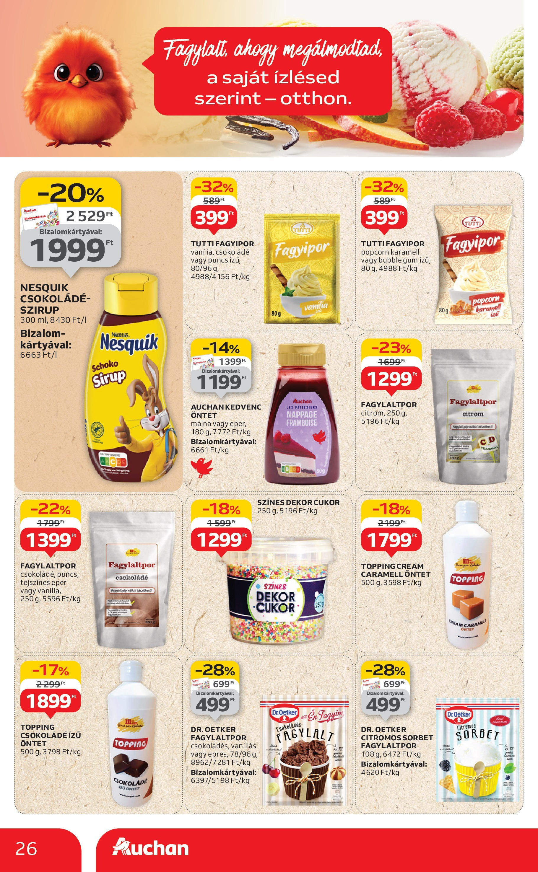 Auchan Akciós újság - 2025.08.07. -tól/töl > akció, lapozható szórólap 🛍️ | Oldal: 26 | Termékek: Popcorn, Nesquik, Fagylaltpor, Cukor