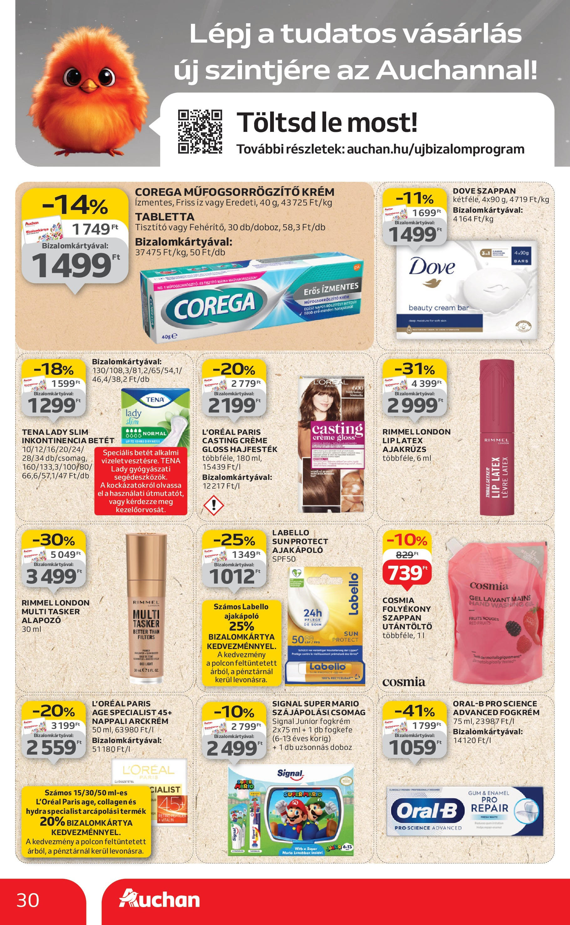 Auchan Akciós újság - 2025.08.07. -tól/töl > akció, lapozható szórólap 🛍️ | Oldal: 30 | Termékek: Arckrém, Hajfesték, Fogkrém, Fogkefe