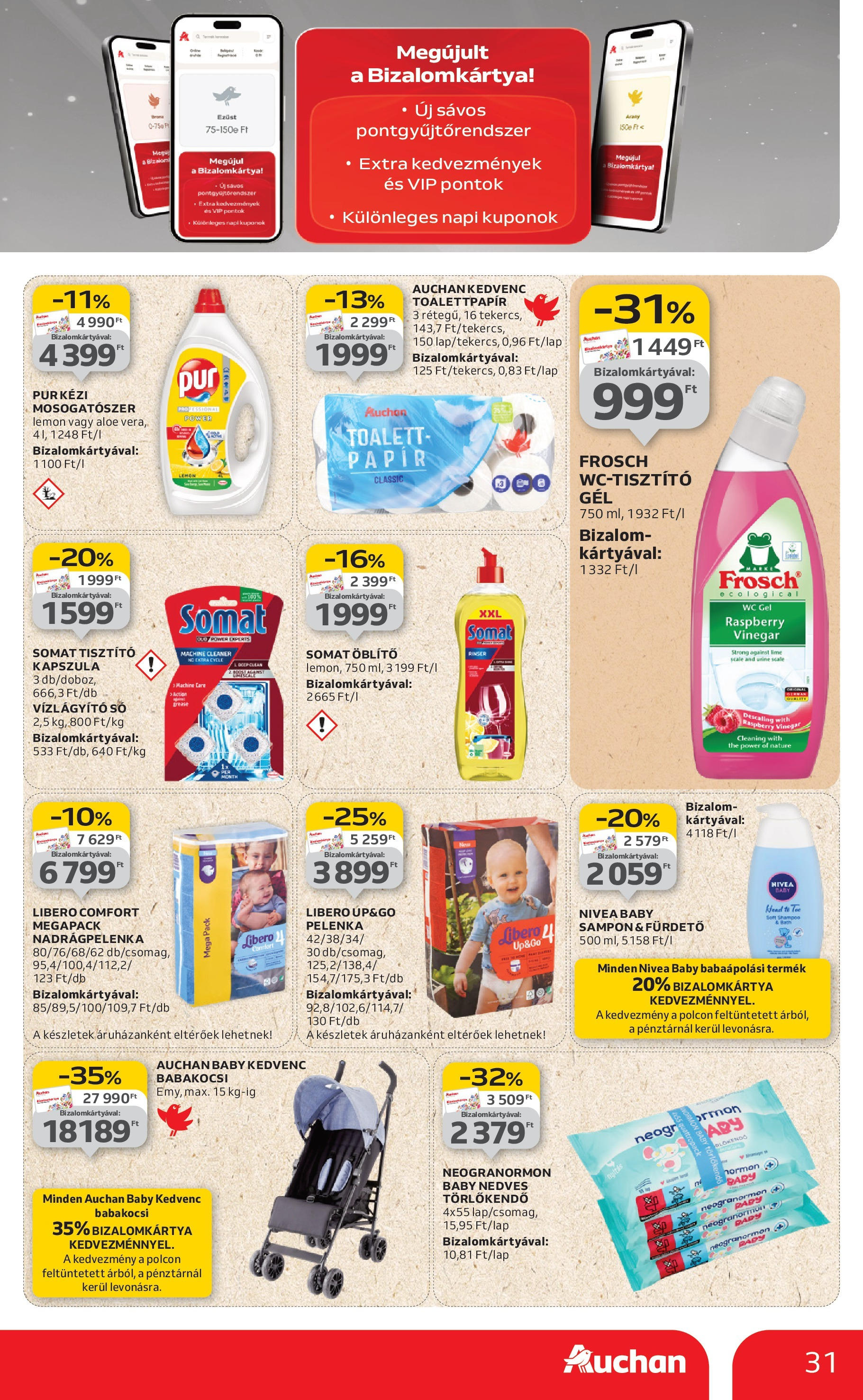 Auchan Akciós újság - 2025.08.07. -tól/töl > akció, lapozható szórólap 🛍️ | Oldal: 31 | Termékek: Lime, Somat, Pelenka, Só