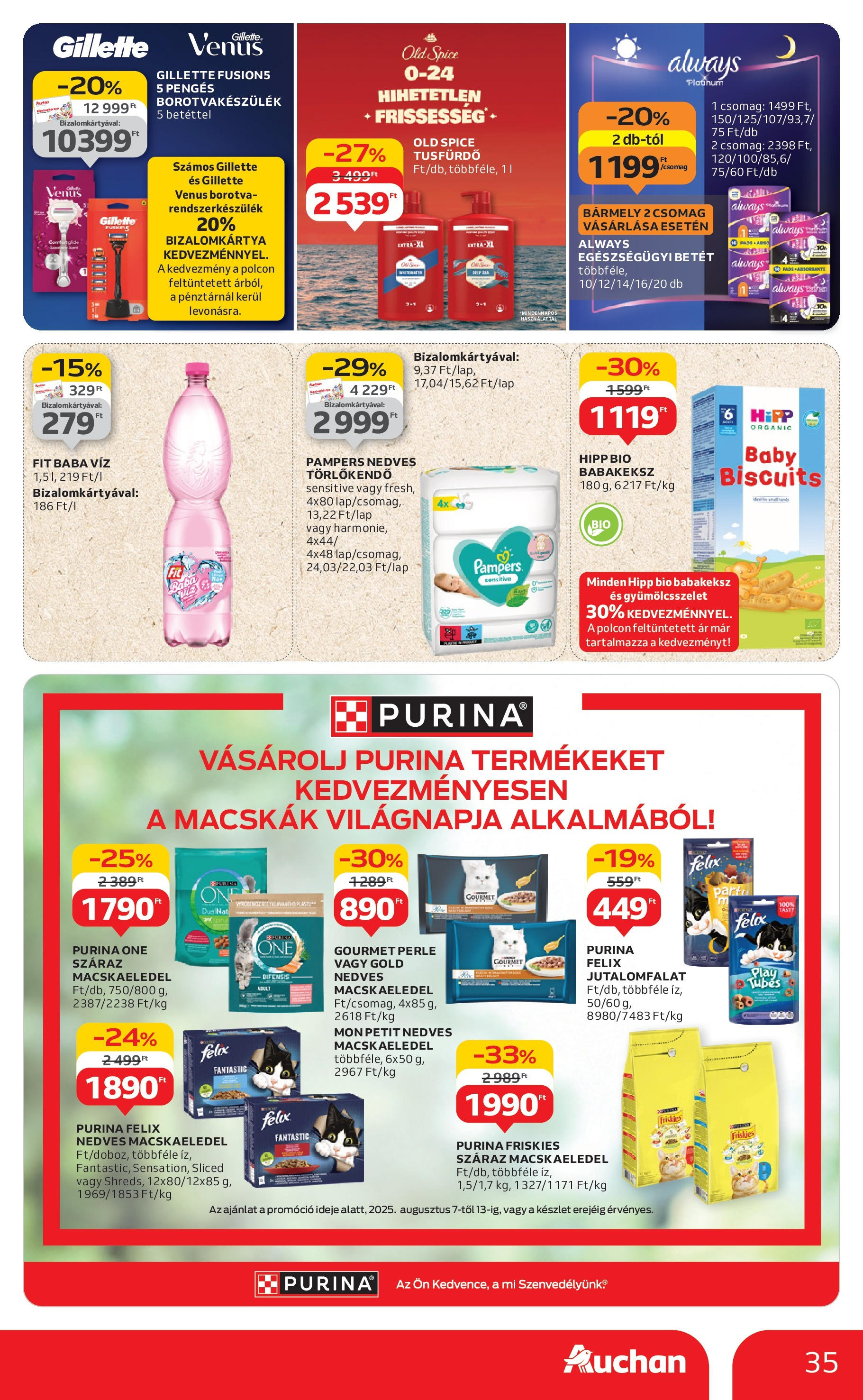 Auchan Akciós újság - 2025.08.07. -tól/töl > akció, lapozható szórólap 🛍️ | Oldal: 35 | Termékek: Pampers, Törlőkendő, Borotva, Tusfürdő