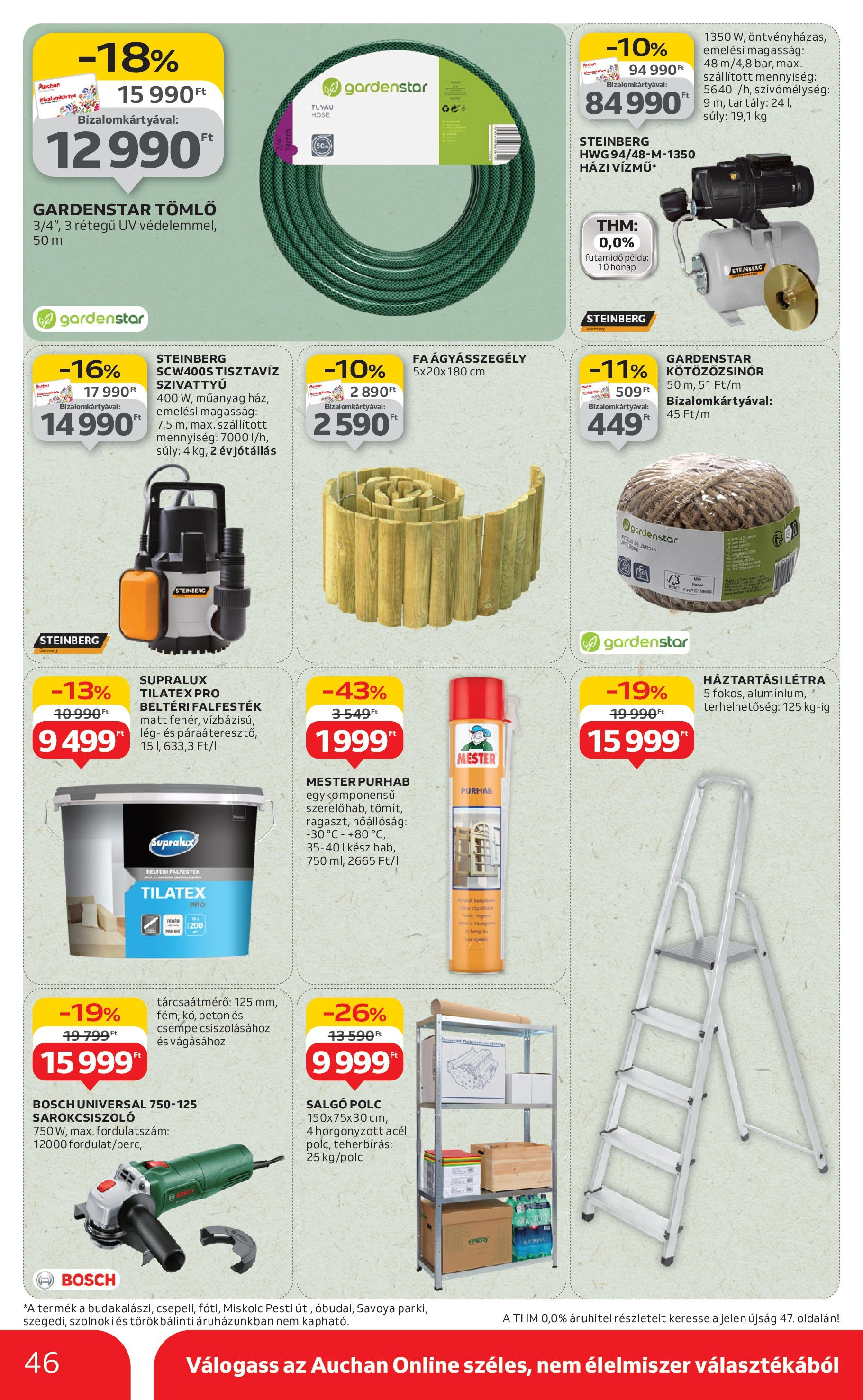 Auchan Akciós újság - 2025.08.07. -tól/töl > akció, lapozható szórólap 🛍️ | Oldal: 46 | Termékek: Ágyásszegély, Sarokcsiszoló, Polc, Csempe