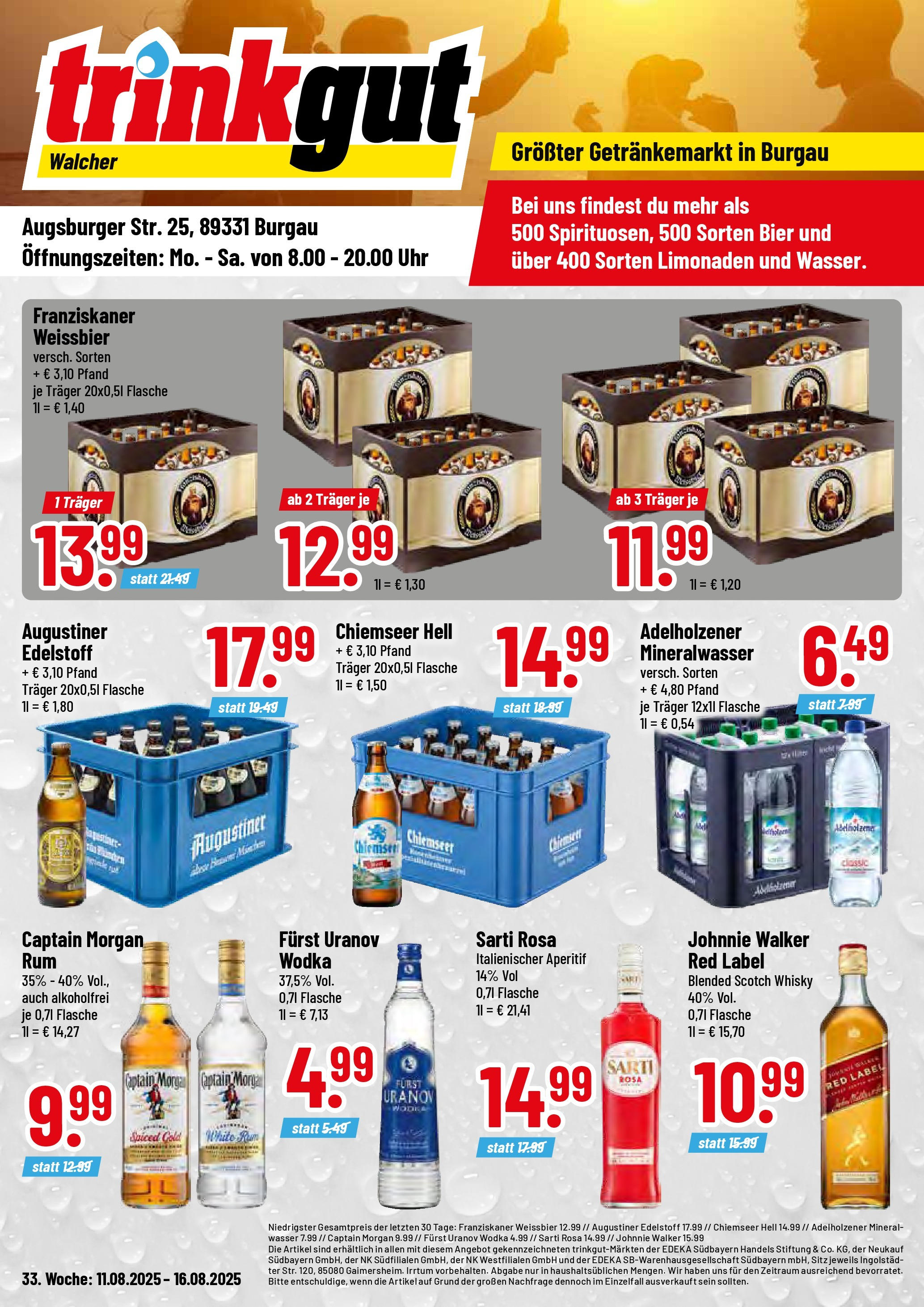 Trinkgut prospekt Burgau	 (ab 11.08.2025) » Angebote online | Seite: 1 | Produkte: Whisky, Captain morgan, Uhr, Johnnie walker