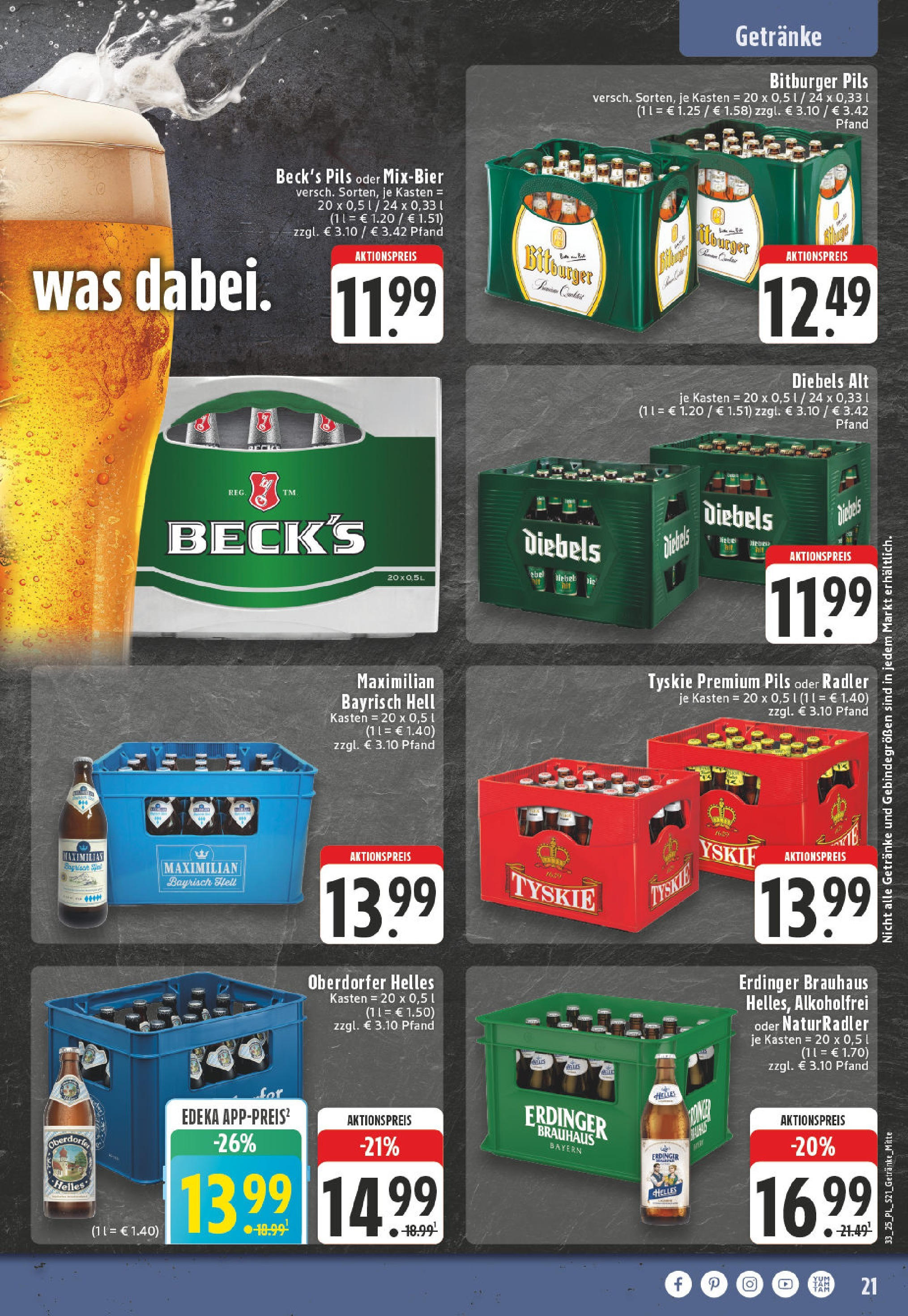 Edeka prospekt Grevenbroich	 (ab 11.08.2025) » Angebote Online | Seite: 21 | Produkte: Bitburger, Erdinger, Pils, Diebels