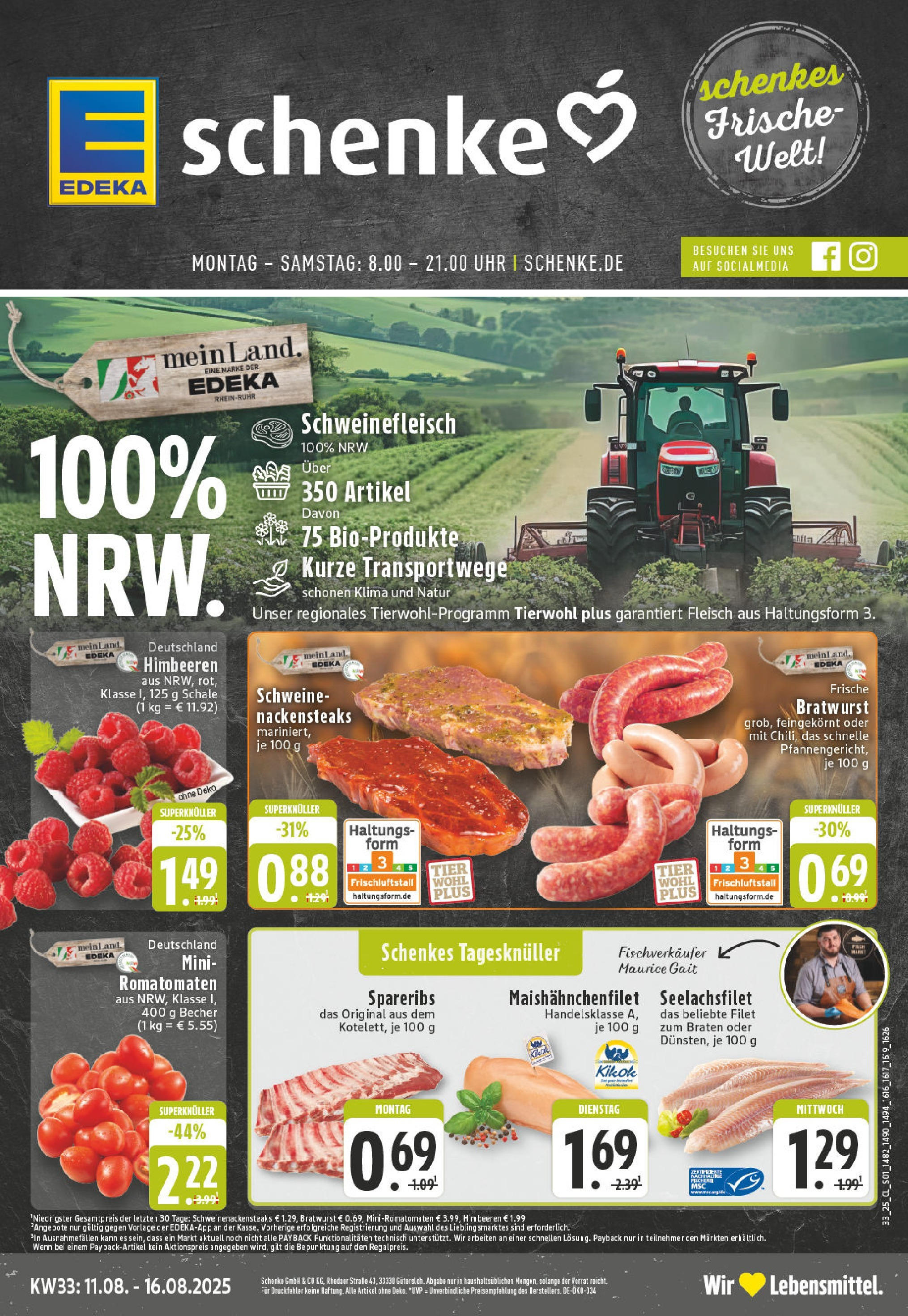 Edeka prospekt Harsewinkel (ab 11.08.2025) » Angebote Online | Seite: 1 | Produkte: Himbeeren, Nackensteaks, Bratwurst, Spare ribs Edeka prospekt Harsewinkel (ab 11.08.2025) » Angebote Online | Seite: 1 | Produkte: Himbeeren, Nackensteaks, Bratwurst, Spare ribs