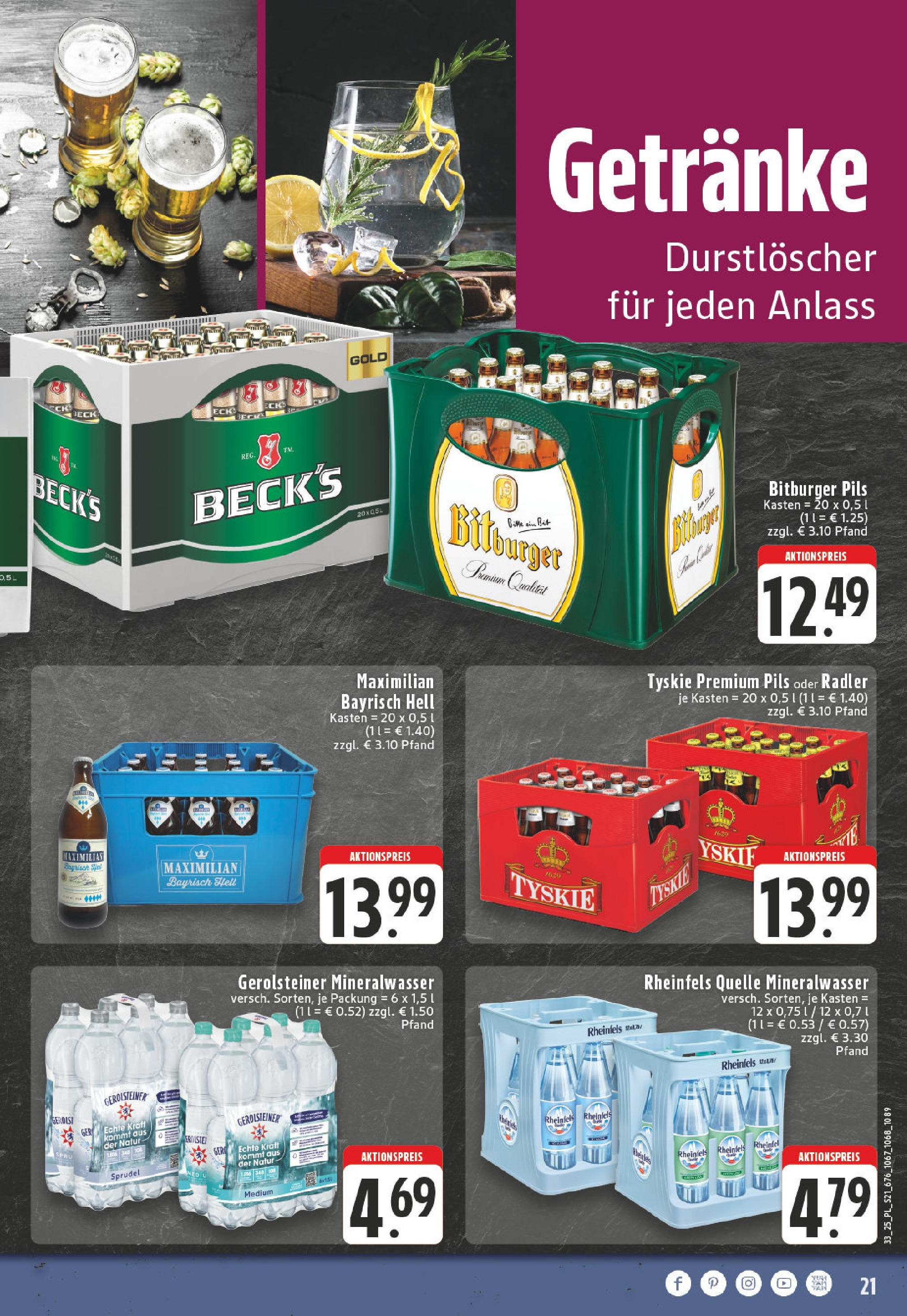 Edeka prospekt Titz	 (ab 11.08.2025) » Angebote Online | Seite: 21 | Produkte: Bitburger, Tyskie, Radler, Gerolsteiner