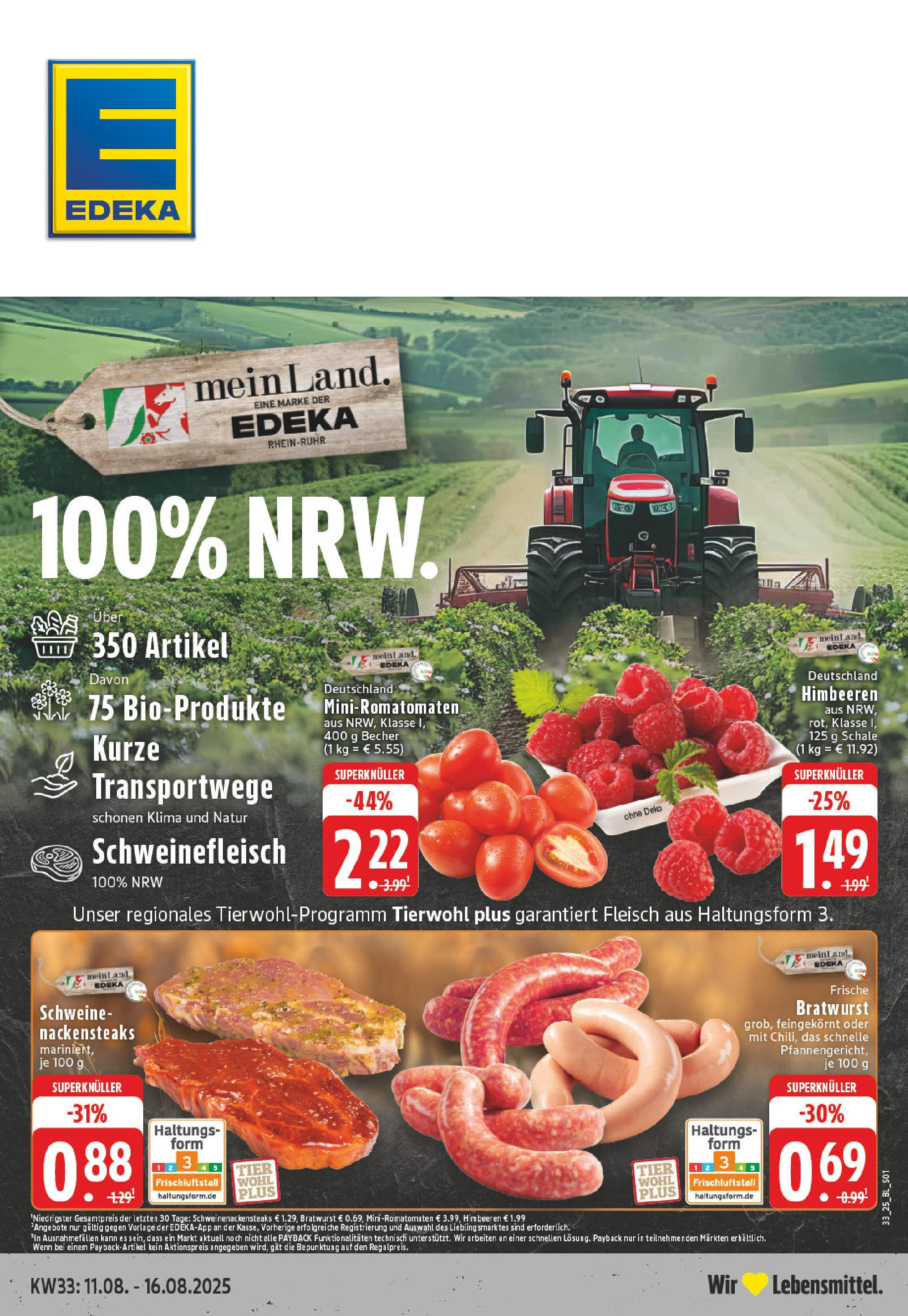 Edeka prospekt Winterberg-Zueschen	 (ab 11.08.2025) » Angebote Online | Seite: 1 | Produkte: Himbeeren, Bratwurst, Schweinefleisch, Fleisch