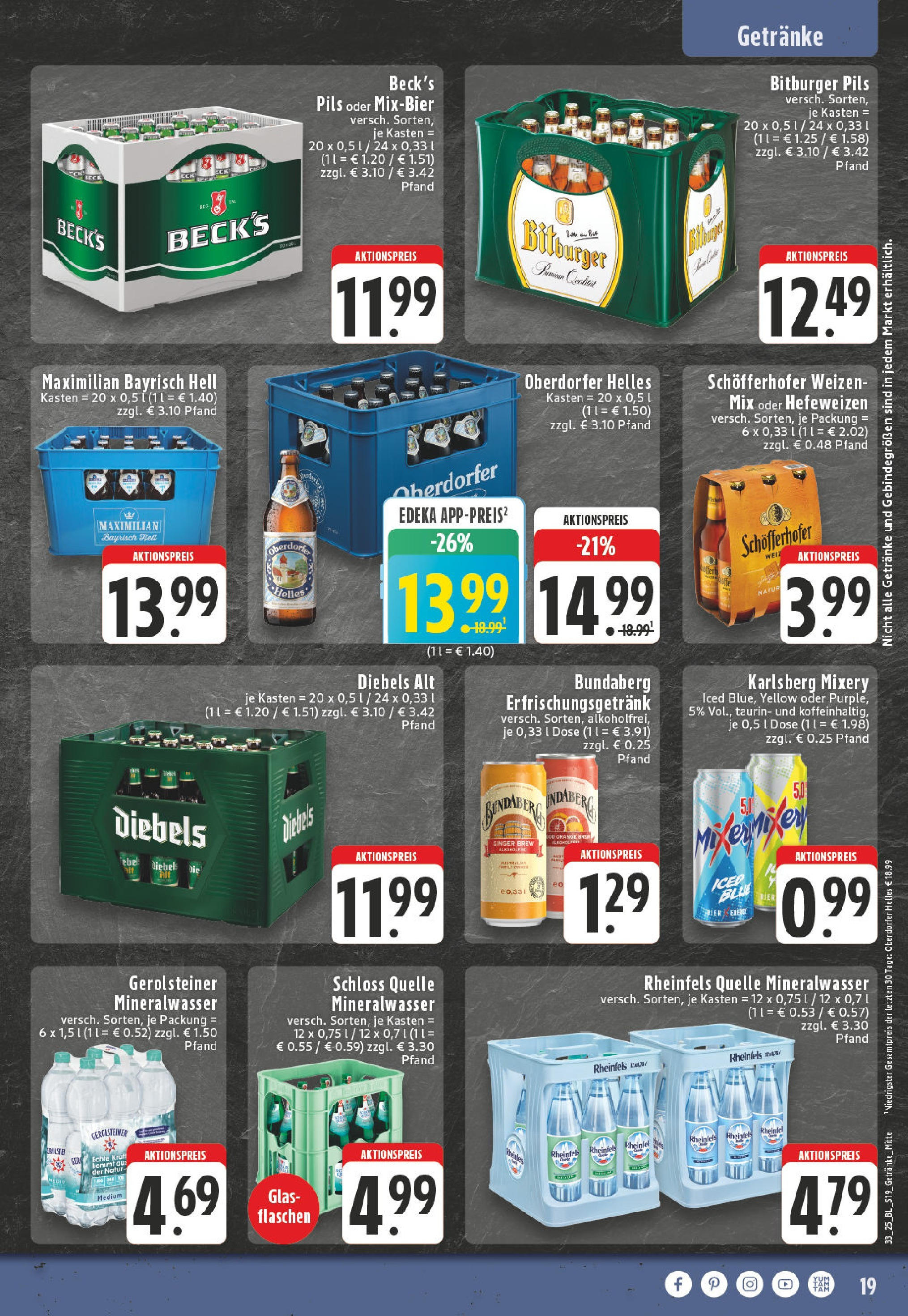 Edeka prospekt Dinslaken-Hiesfeld	 (ab 10.08.2025) » Angebote Online | Seite: 19 | Produkte: Pils, Mixery, Rheinfels quelle, Gerolsteiner