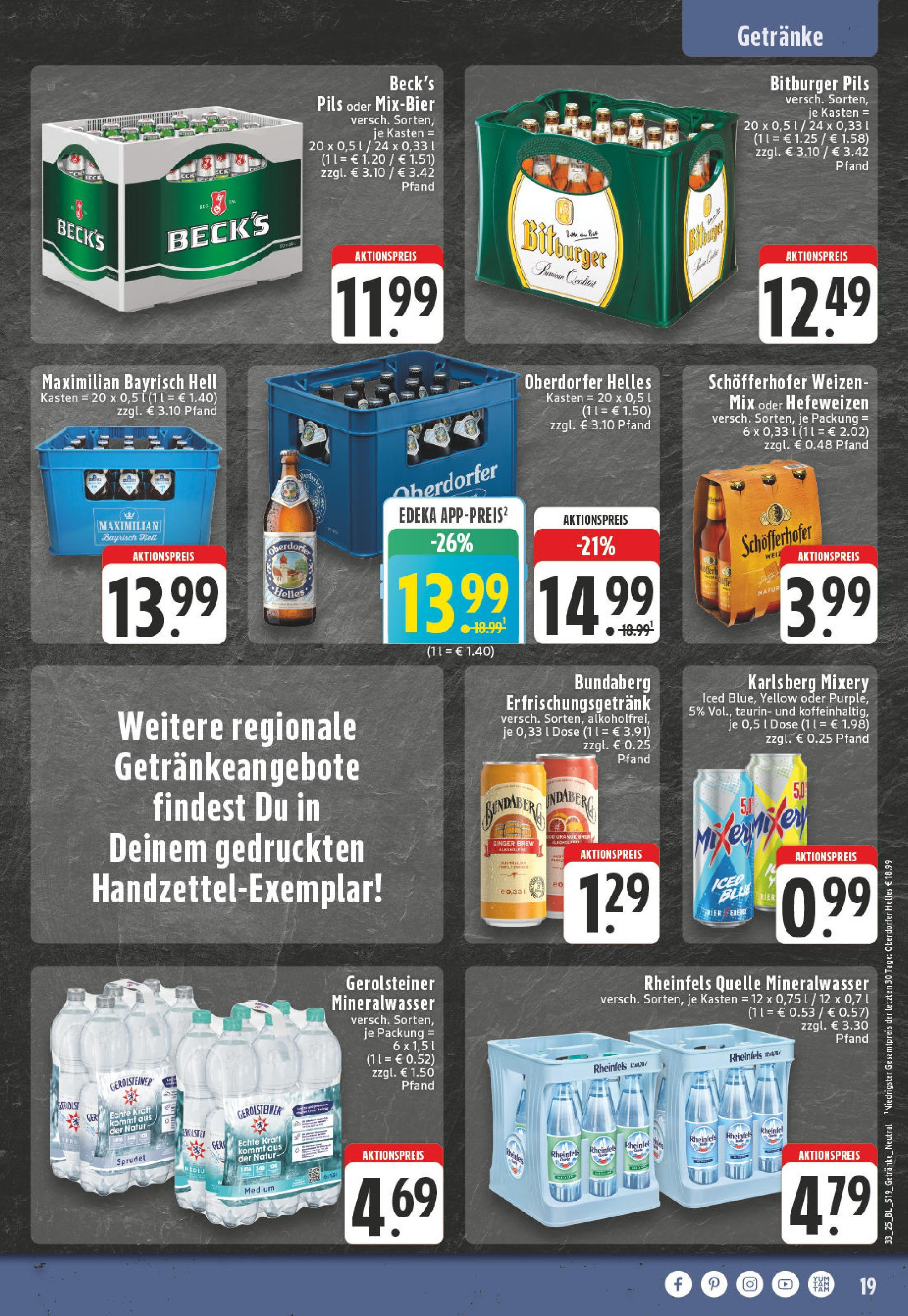 Edeka prospekt Winterberg-Zueschen	 (ab 11.08.2025) » Angebote Online | Seite: 19 | Produkte: Pils, Mineralwasser, Mixery, Rheinfels quelle