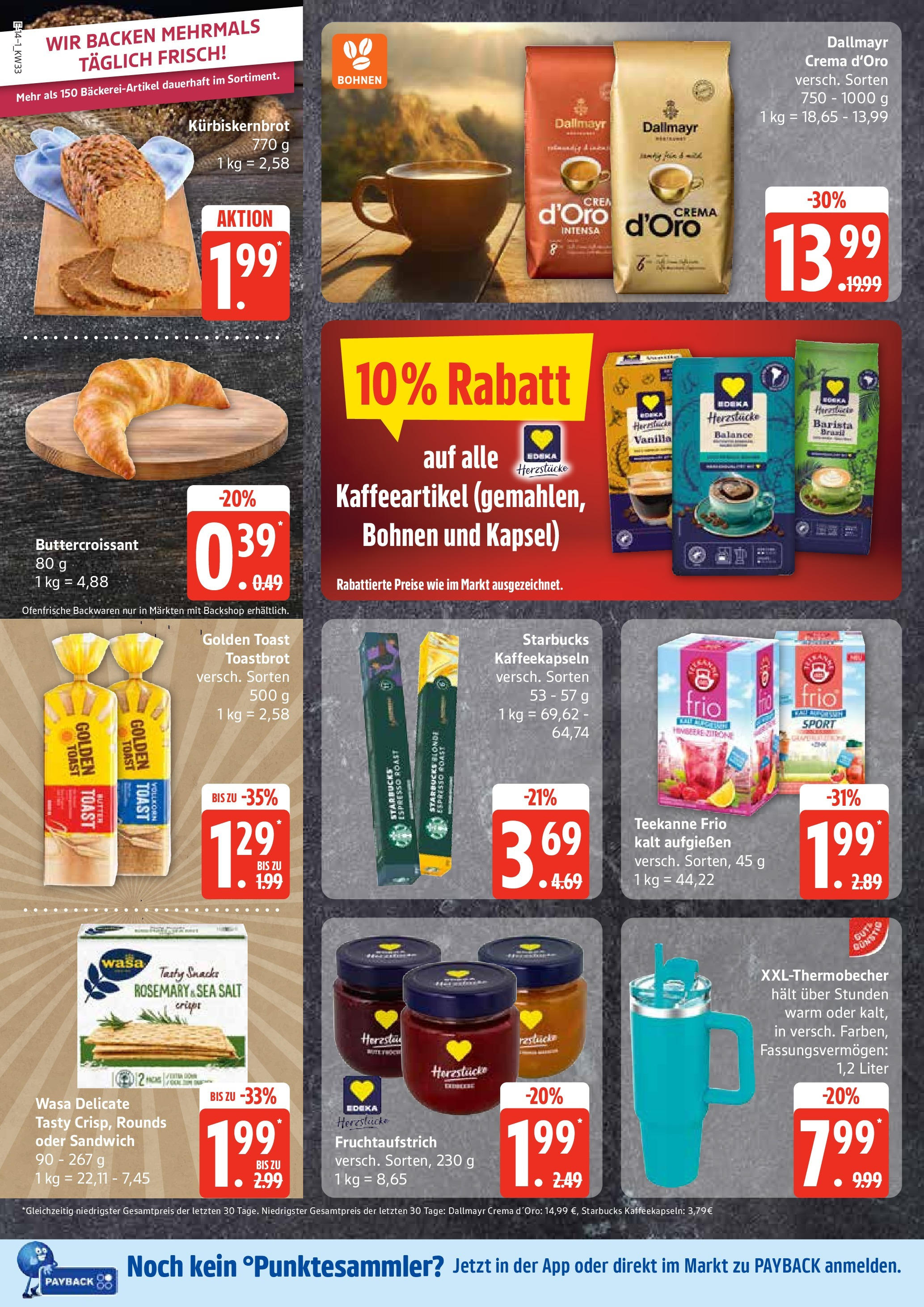 Edeka prospekt Ratzeburg	 (ab 11.08.2025) » Angebote Online | Seite: 14 | Produkte: Toast, Starbucks, Dallmayr, Teekanne