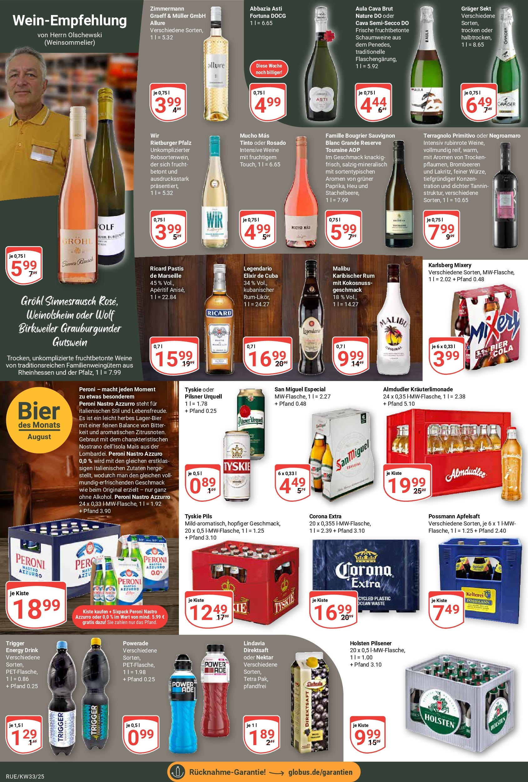 Globus prospekt Rüsselsheim	 (ab 11.08.2025) » Angebote online | Seite: 19 | Produkte: Sekt, Holsten, Apfelsaft, Powerade