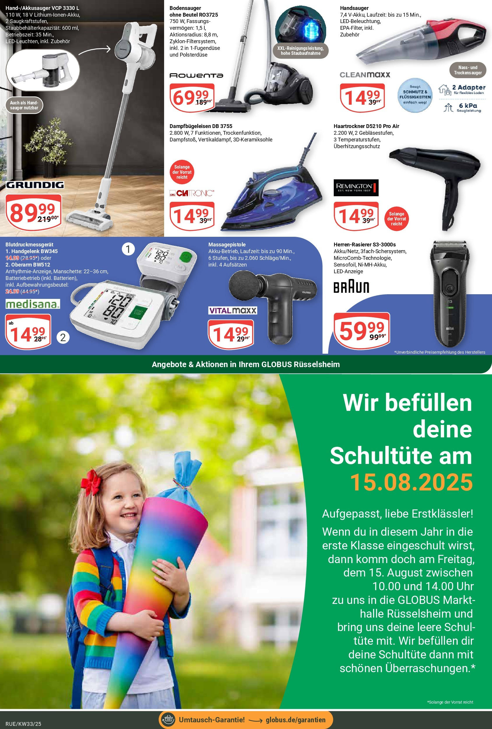 Globus prospekt Rüsselsheim	 (ab 11.08.2025) » Angebote online | Seite: 25 | Produkte: Adapter, Haartrockner, Massagepistole, Uhr