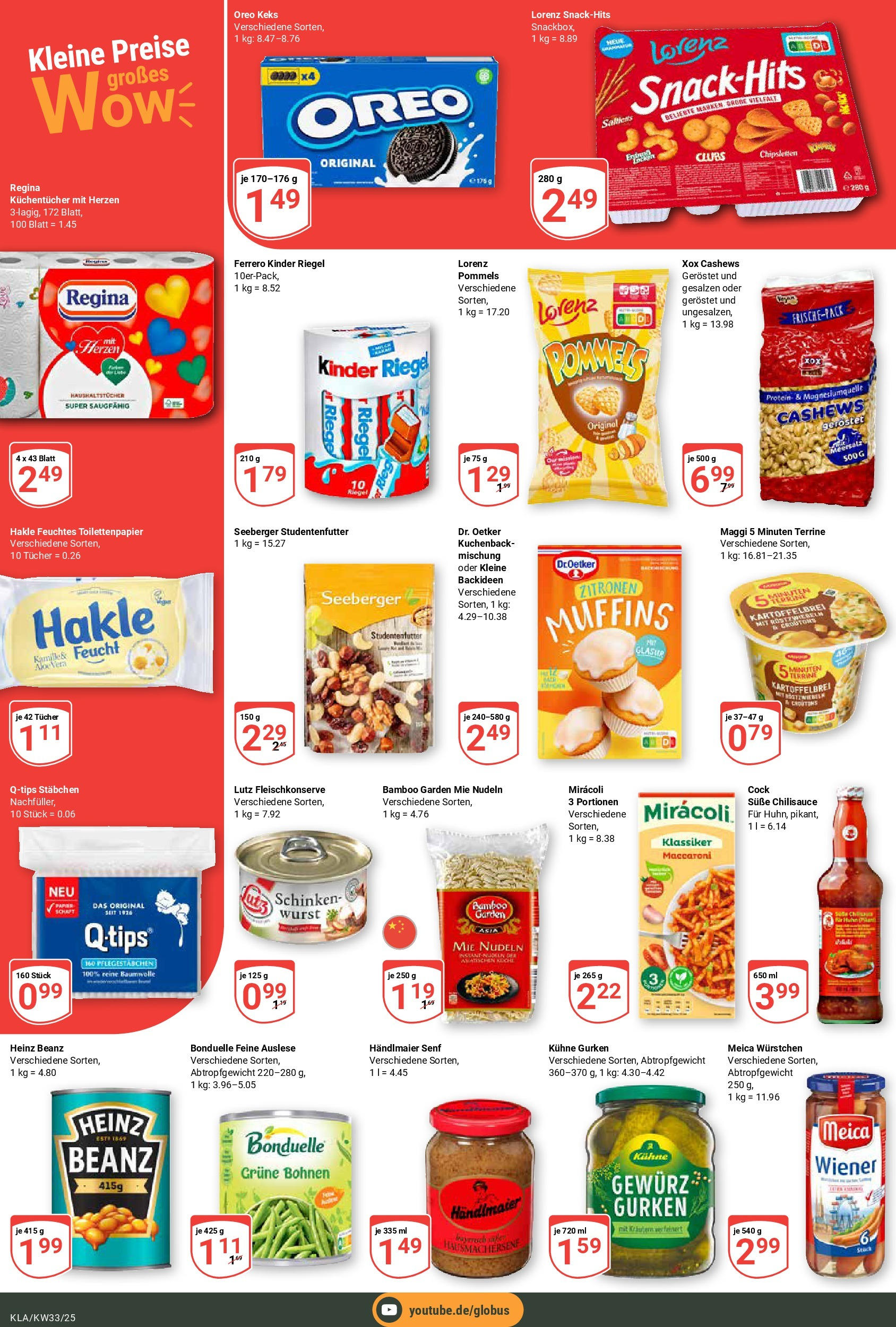 Globus prospekt Kaiserslautern	 (ab 11.08.2025) » Angebote online | Seite: 8 | Produkte: Maggi, Kinder riegel, Schinken, Feuchtes Toilettenpapier