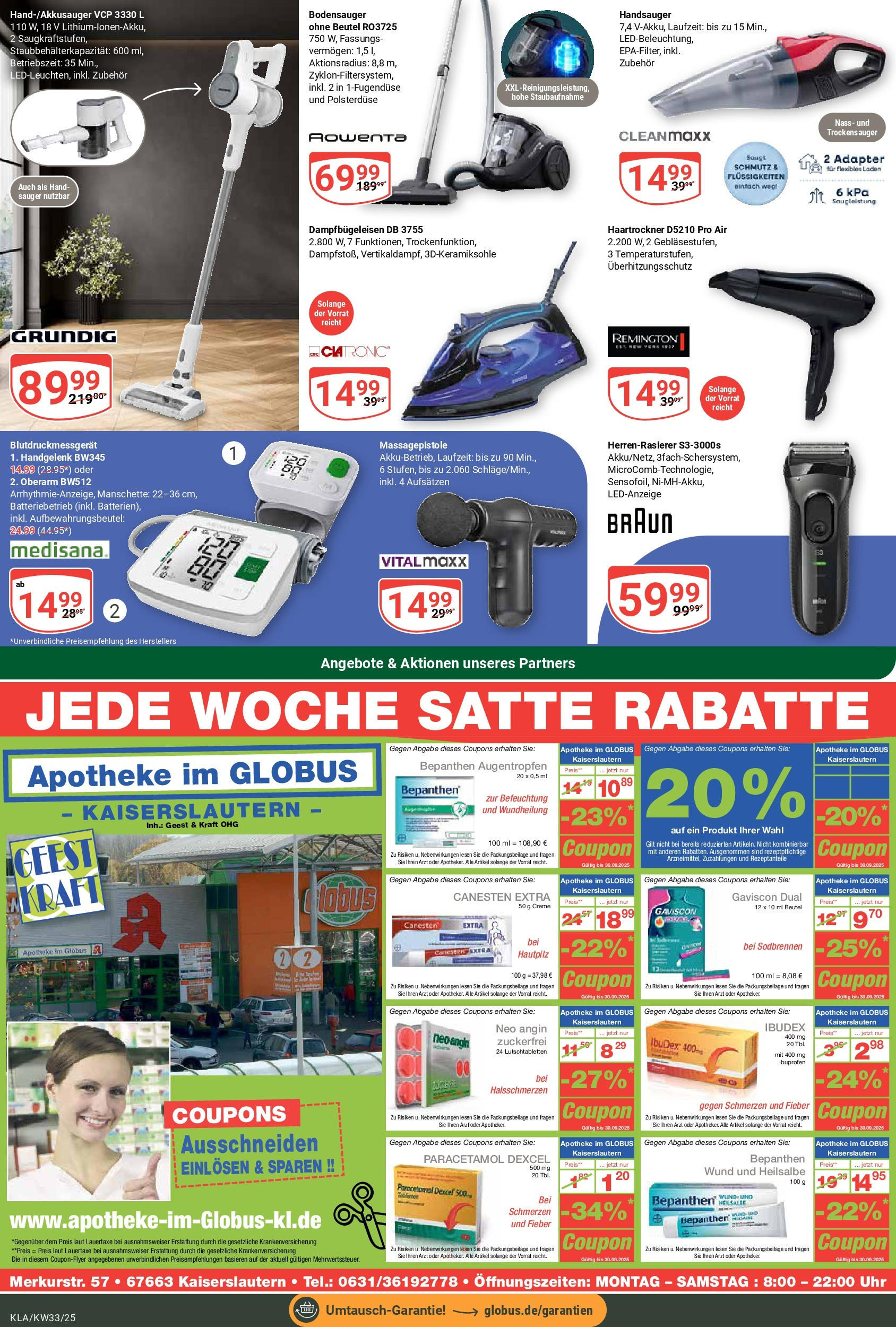 Globus prospekt Kaiserslautern	 (ab 11.08.2025) » Angebote online | Seite: 25 | Produkte: Adapter, Haartrockner, Massagepistole, Uhr