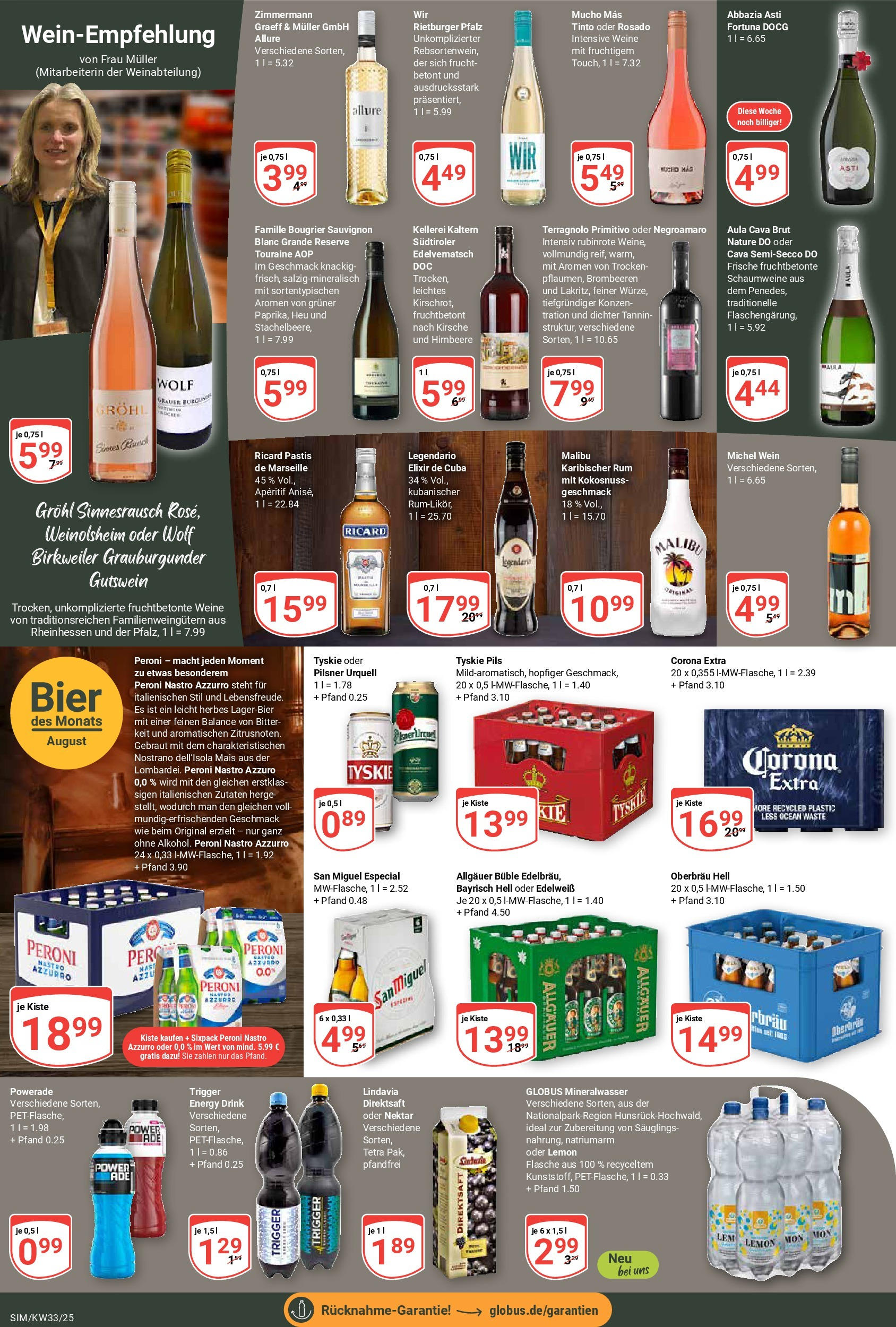 Globus prospekt Simmern (ab 11.08.2025) » Angebote ab Montag | Seite: 19 | Produkte: Tyskie, Energy, Pilsner urquell, Powerade Globus prospekt Simmern (ab 11.08.2025) » Angebote online | Seite: 19 | Produkte: Tyskie, Energy, Pilsner urquell, Powerade