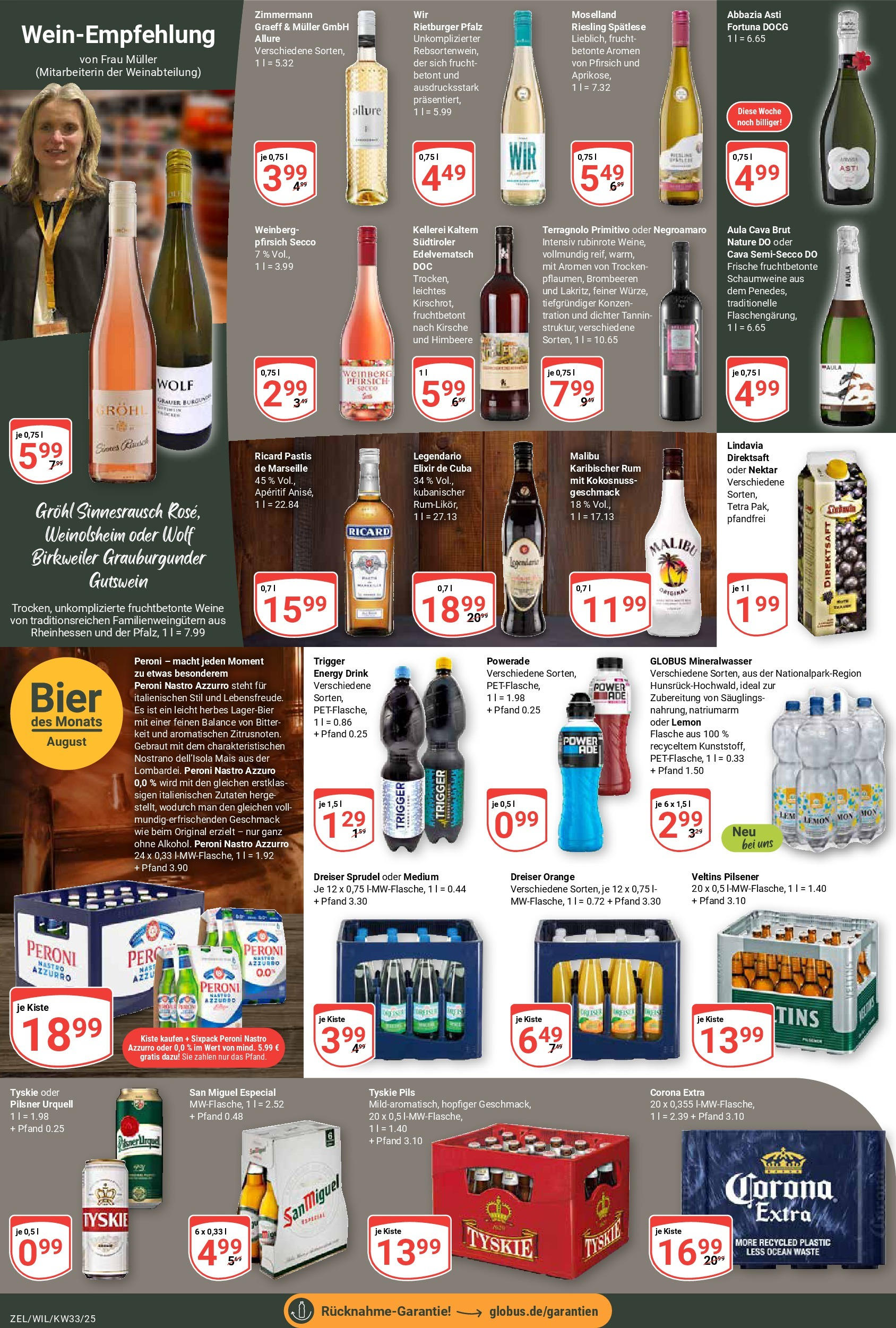Globus prospekt Wittlich	 (ab 11.08.2025) » Angebote online | Seite: 18 | Produkte: Energy, Pilsner urquell, Powerade, Himbeere