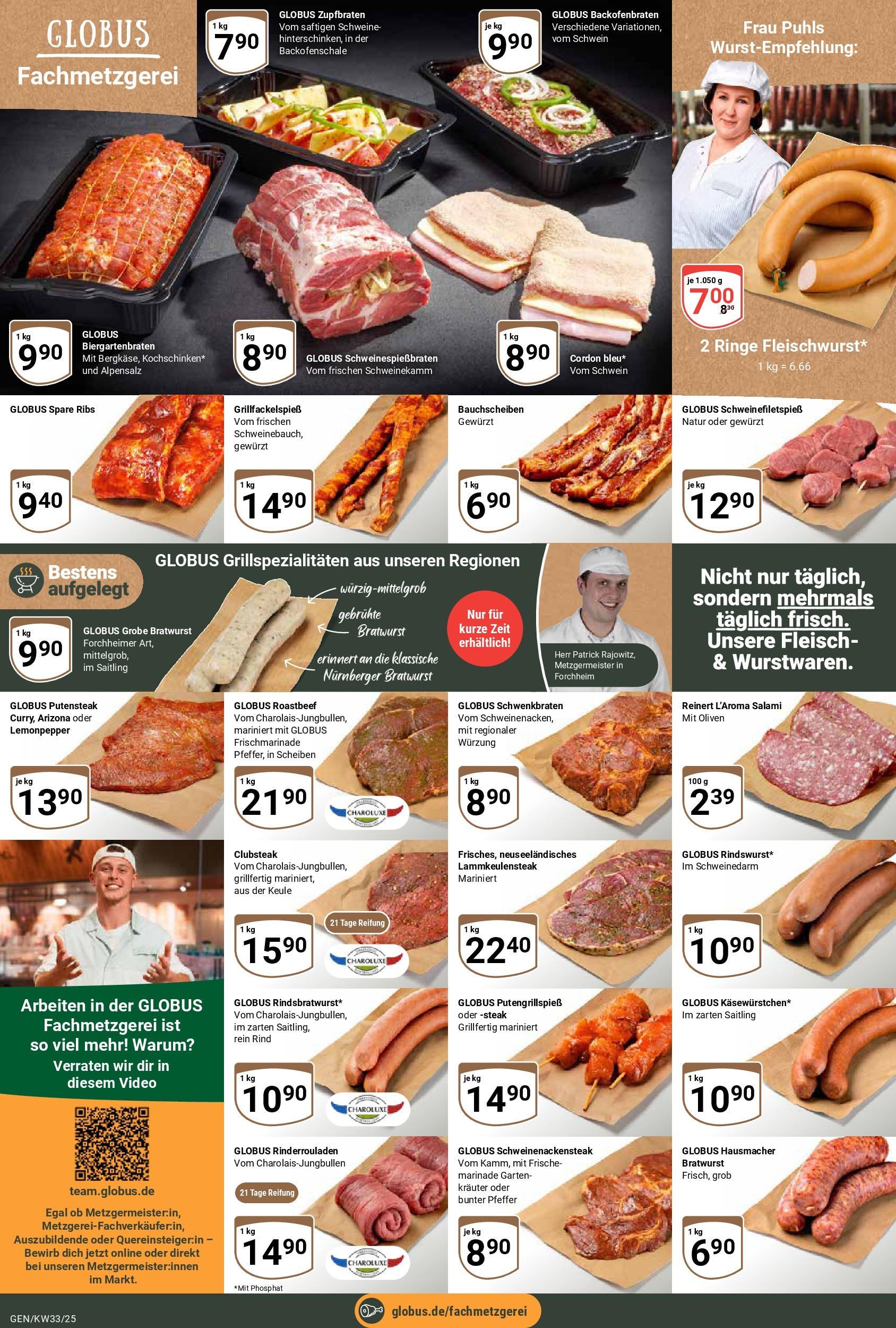 Globus prospekt Gensingen	 (ab 11.08.2025) » Angebote online | Seite: 14 | Produkte: Bratwurst, Roastbeef, Salami, Steak