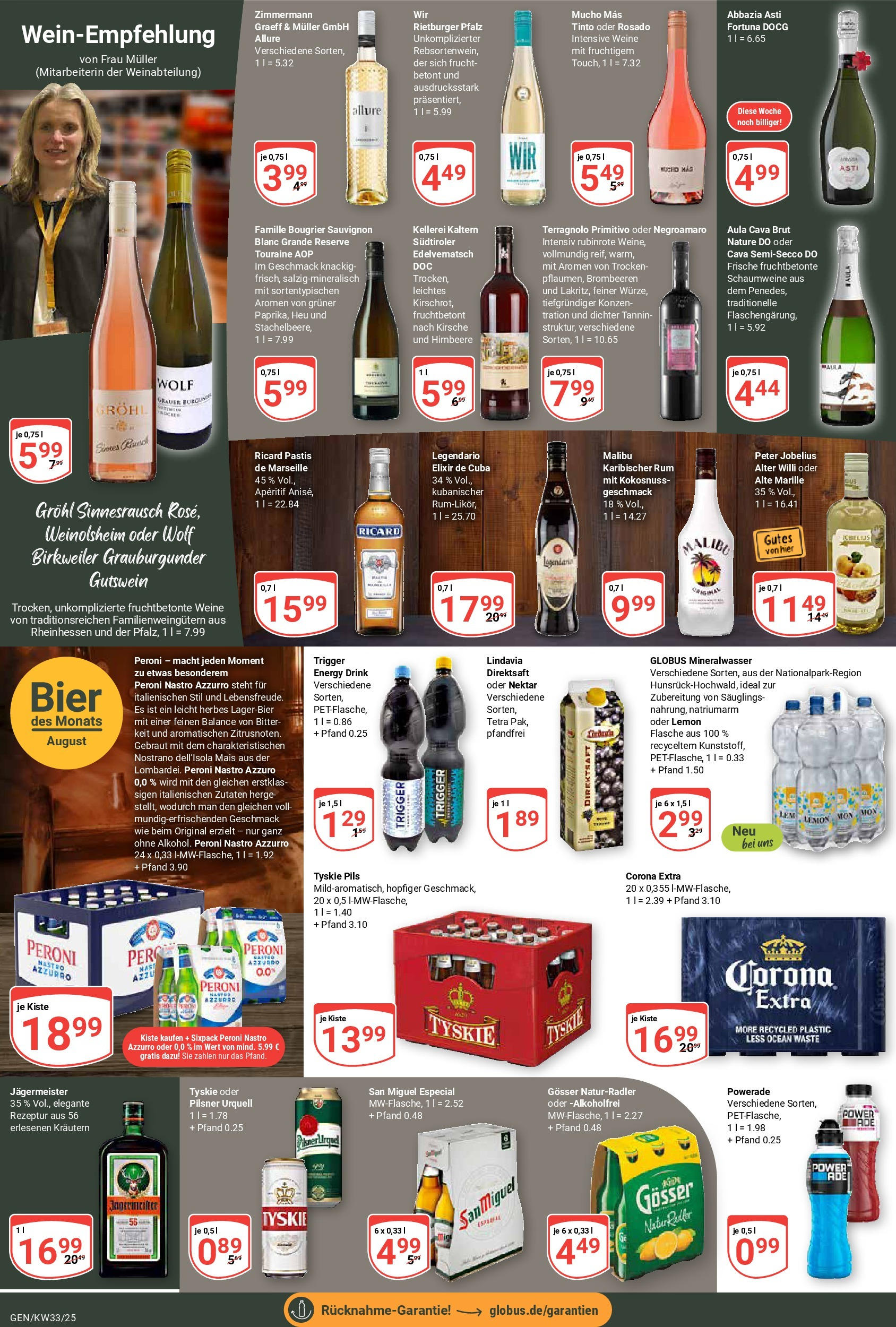 Globus prospekt Gensingen	 (ab 11.08.2025) » Angebote online | Seite: 25 | Produkte: Bier, Mineralwasser, Radler, Powerade