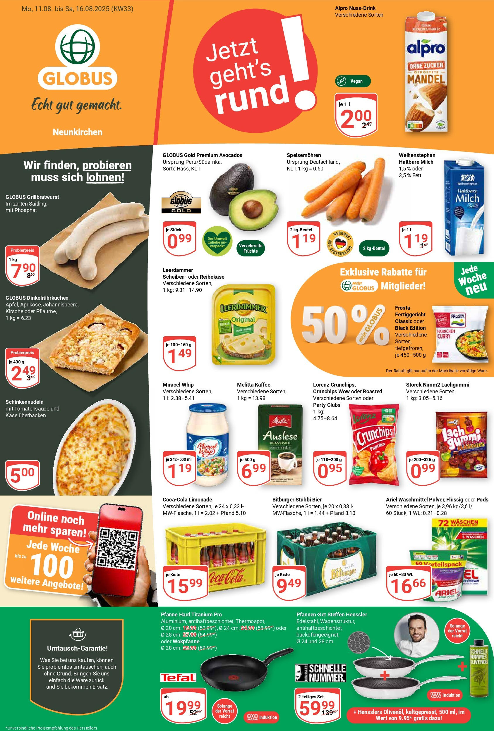 Globus prospekt Neunkirchen	 (ab 11.08.2025) » Angebote online | Seite: 1 | Produkte: Bitburger, Milch, Haltbare milch, Limonade